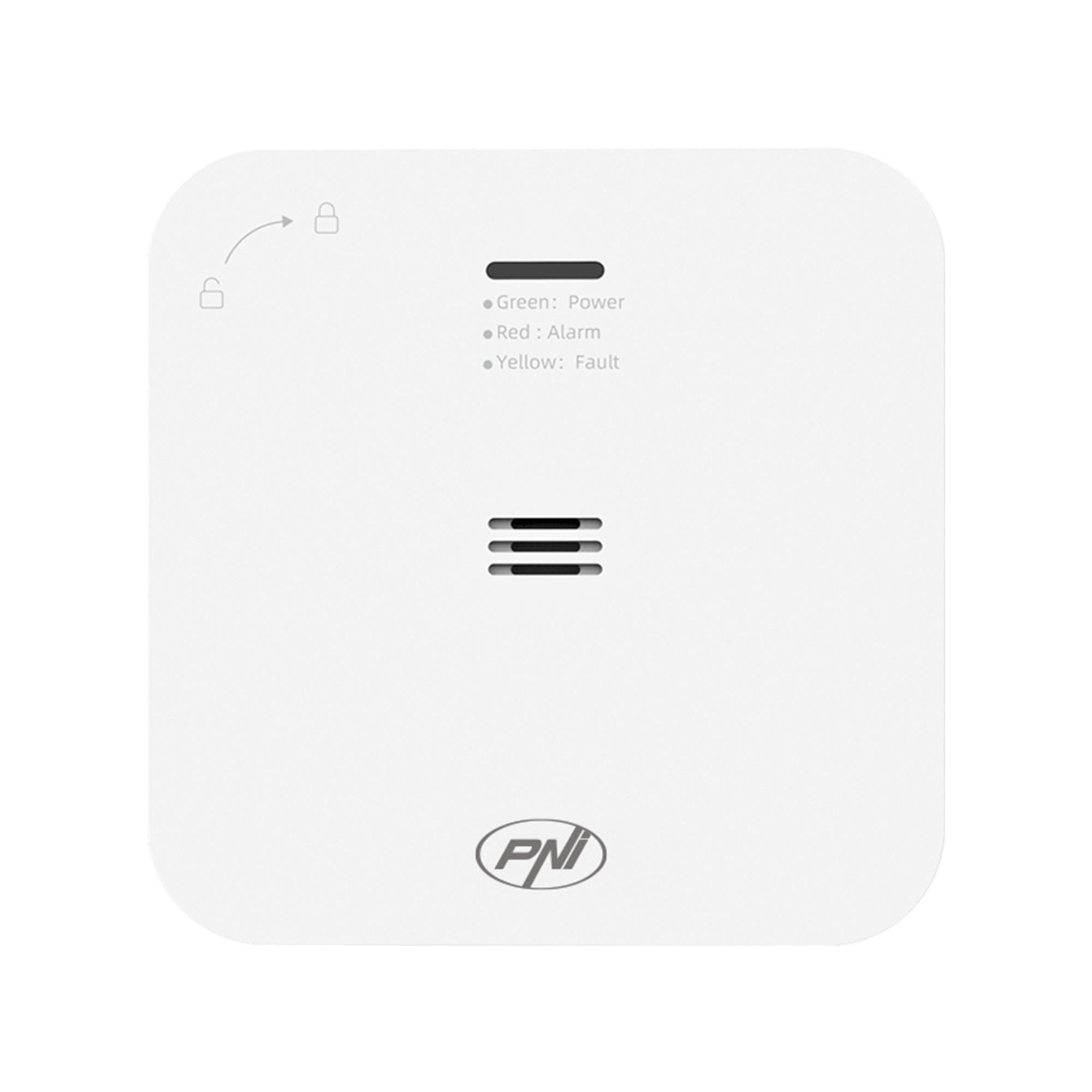 Kohlenmonoxid (CO)-Sensor PNI SafeHouse HS281 mit WLAN, Steuerung über die Tuya Smart App, AA-Batterie-Stromversorgung, 85 dB, akustischer und
