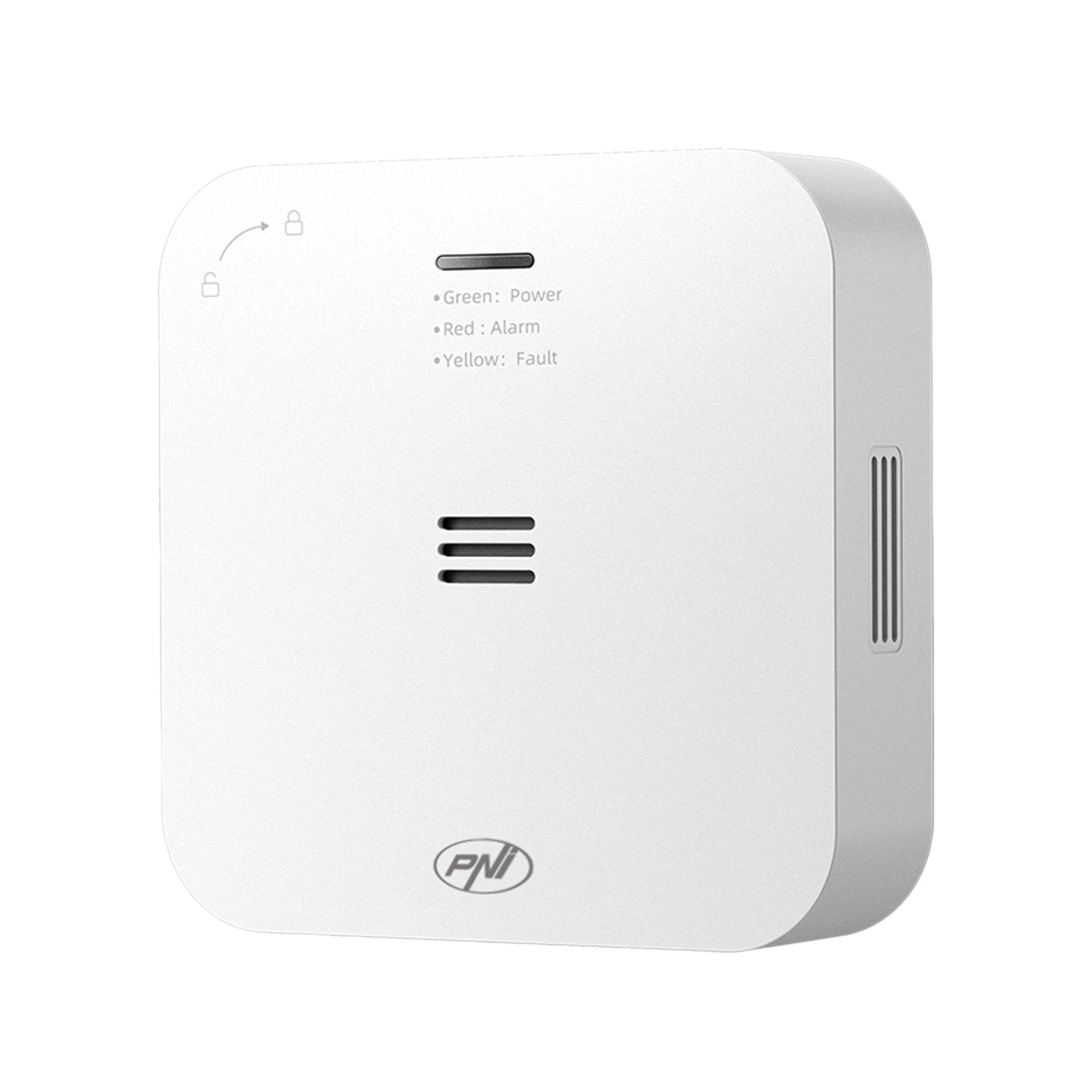 Kohlenmonoxid (CO)-Sensor PNI SafeHouse HS281 mit WLAN, Steuerung über die Tuya Smart App, AA-Batterie-Stromversorgung, 85 dB, akustischer und
