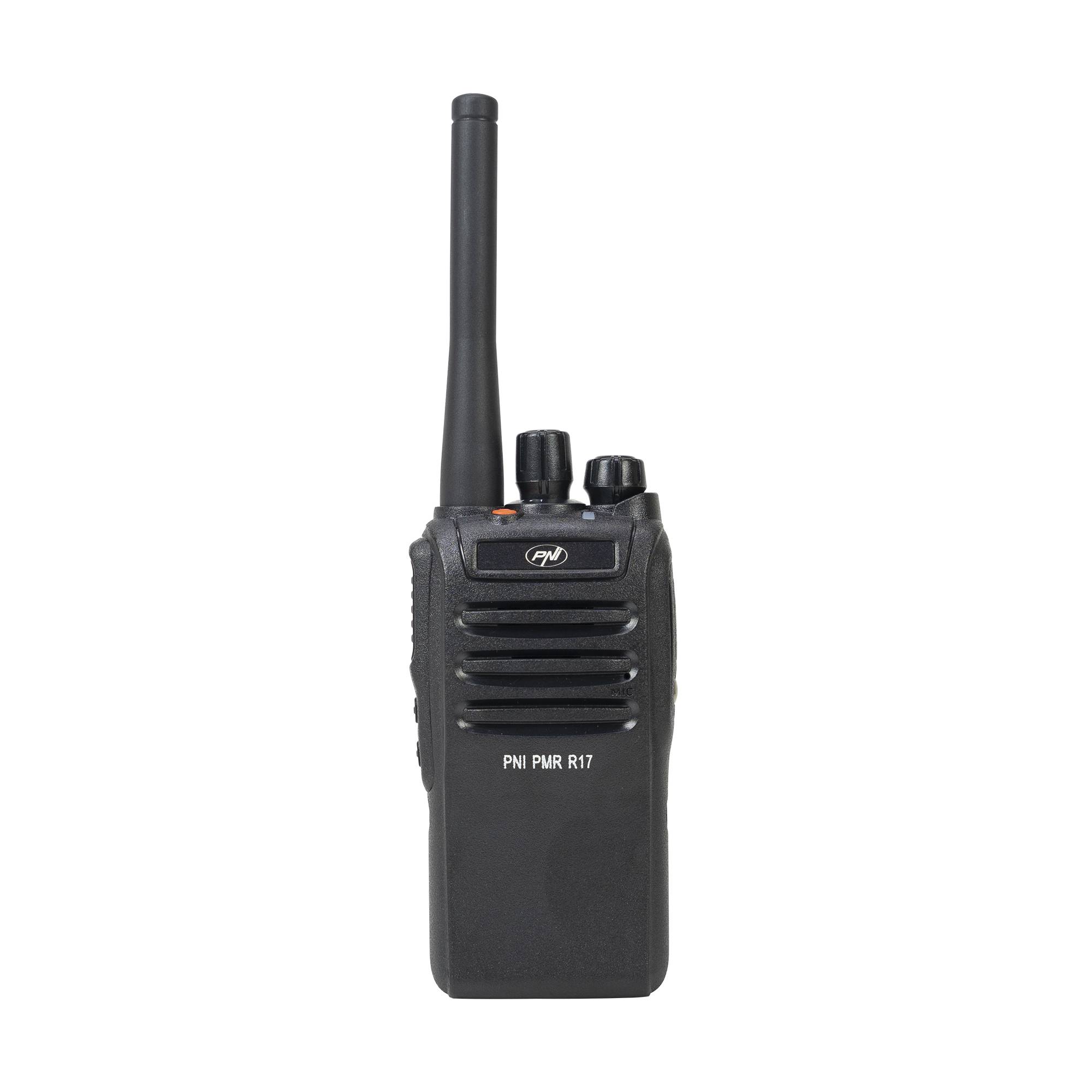 Tragbarer Radiosender PNI PMR R17 446 MHz, 0,5 W, 16 PMR-Kanäle und 50 CTCSS- und 104 DCS-Töne, programmierbar, Li-Ion 2200 mAh, IP68