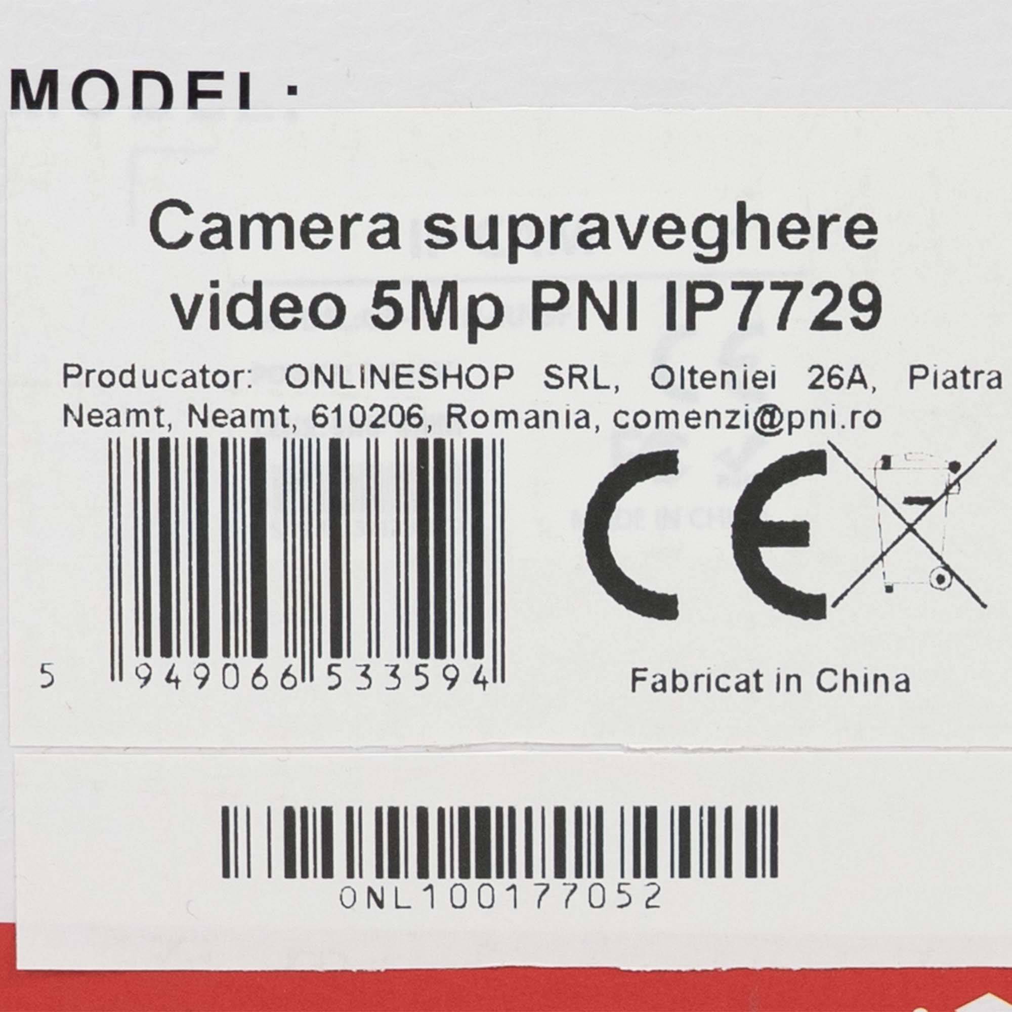 PNI IP7729 5MP Videoüberwachungskamera, 4mm, 8 LEDs, D-WDR, P2P, ONVIF, 12V, für den Außenbereich, weiß