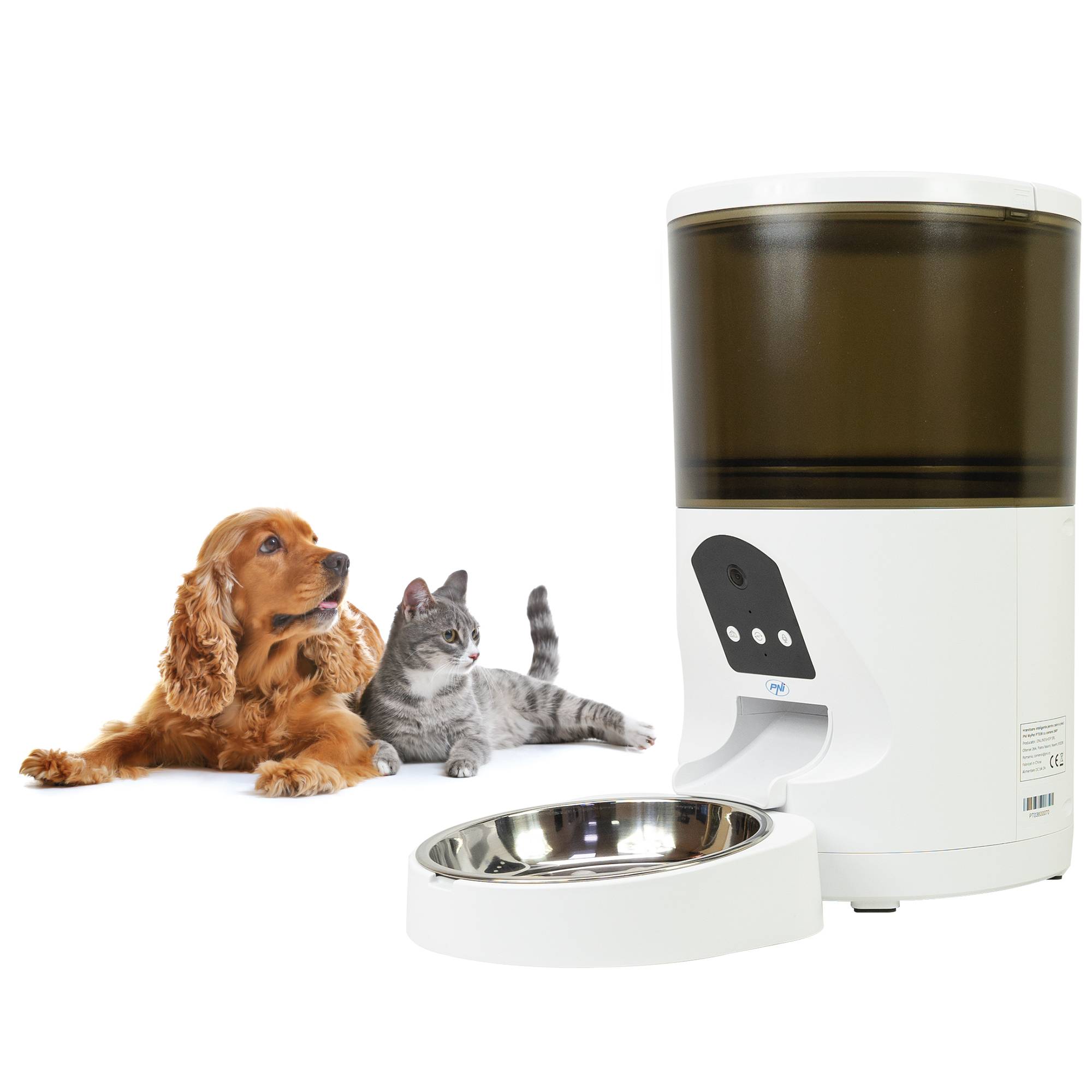 Intelligenter Futterspender für Hunde und Katzen PNI MyPet PT036 mit integrierter 3-MP-Kamera, 6 Liter Futtertankinhalt, Tuya Smart-Steuerung