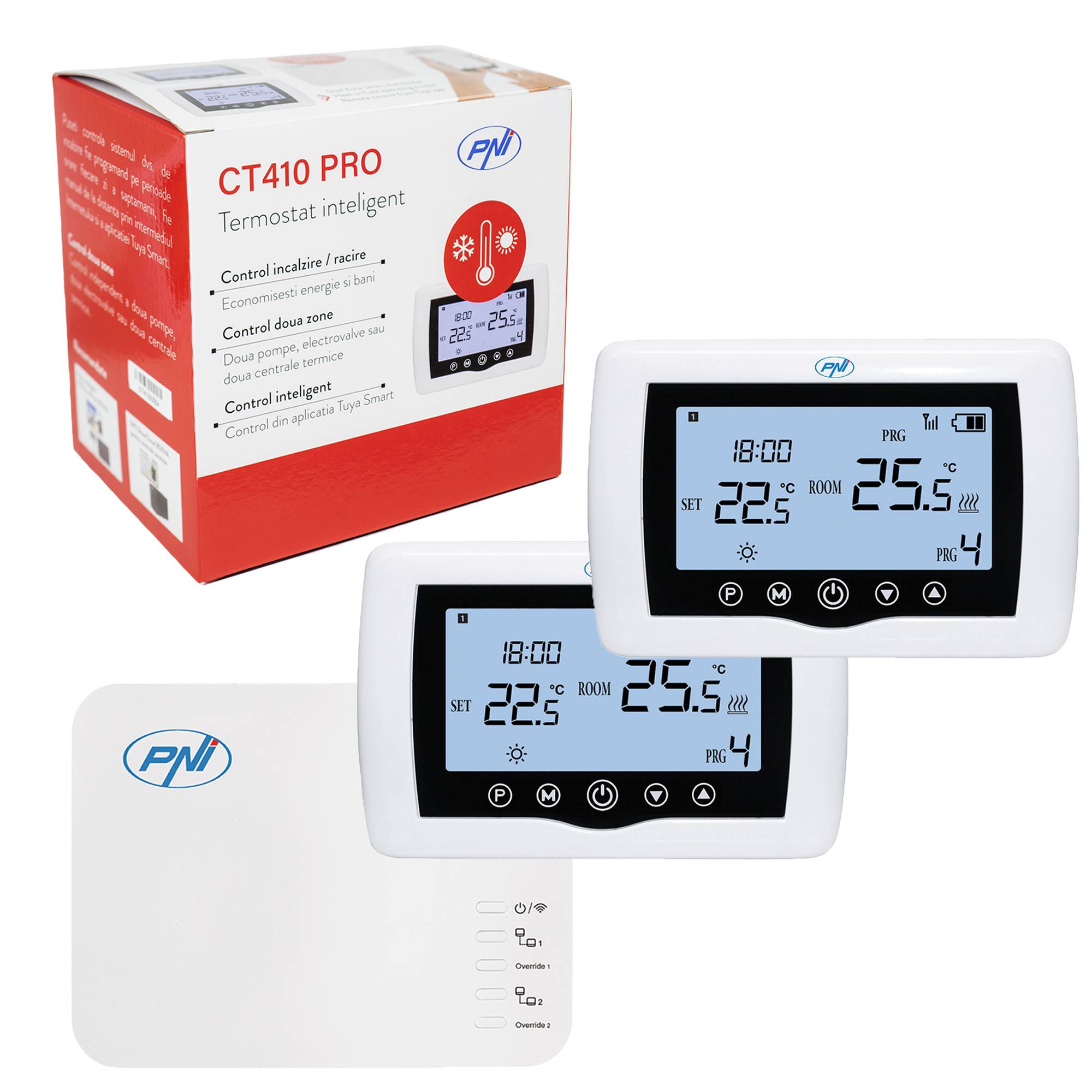 Smarter Thermostat PNI CT410 PRO Hysterese ± 0,1°C kabellos, mit WLAN, Steuerung von 2 Zonen über das Internet, für Heizanlagen, Pumpen, Magnetven