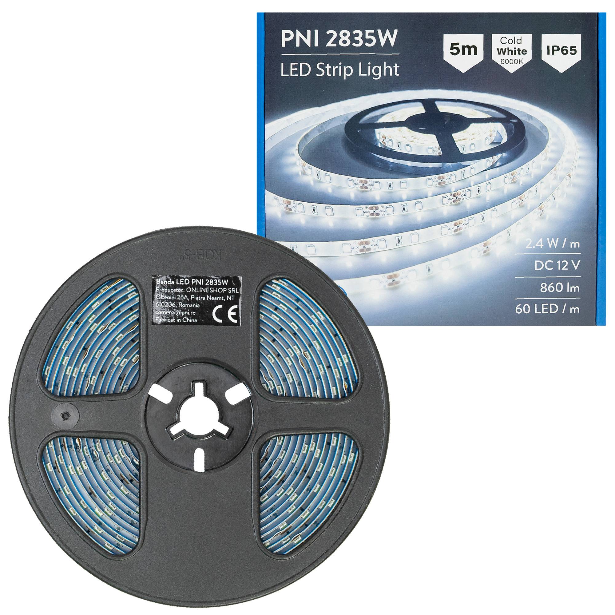 PNI LED-Streifen 2835 W, 300 LEDs, Kaltweiß 6000 K, 860 lm, dimmbar, Touch-Taste, 230 V Netzteil, Silikon, 5 Meter, IP65