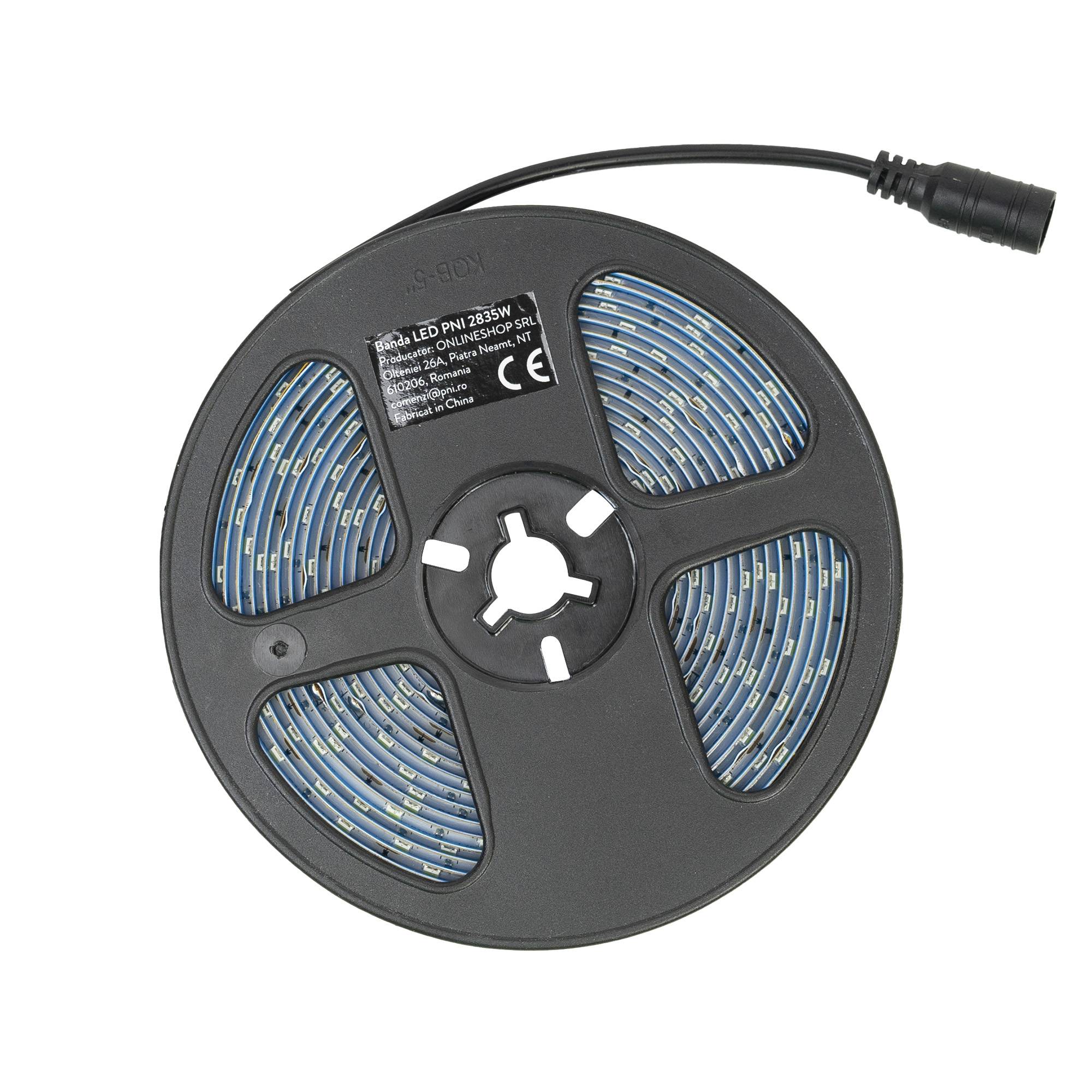 PNI LED-Streifen 2835 W, 300 LEDs, Kaltweiß 6000 K, 860 lm, dimmbar, Touch-Taste, 230 V Netzteil, Silikon, 5 Meter, IP65