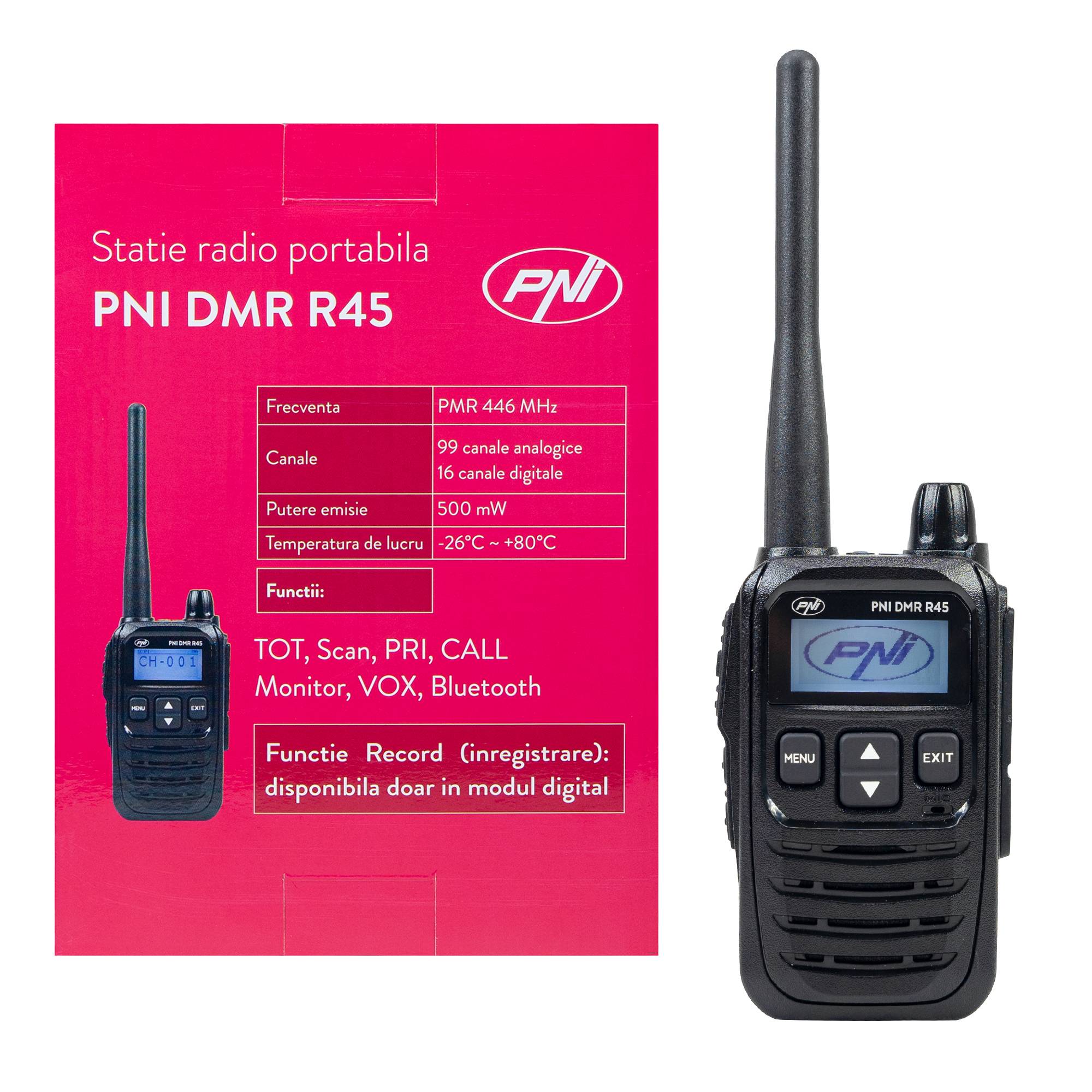 Tragbarer Radiosender PNI DMR R45, digital und analog, 446 MHz, 16 digitale Kanäle und 99 analoge Kanäle, Sprachaufzeichnungsfunktion, Li-Ion-2000-m