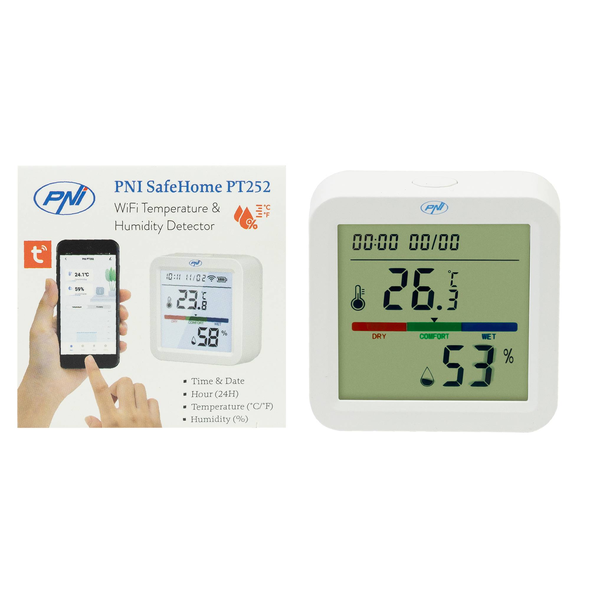 Intelligenter Temperatur- und Feuchtigkeitssensor PNI SafeHome PT252 WiFi Tuya Smart mobile Anwendung