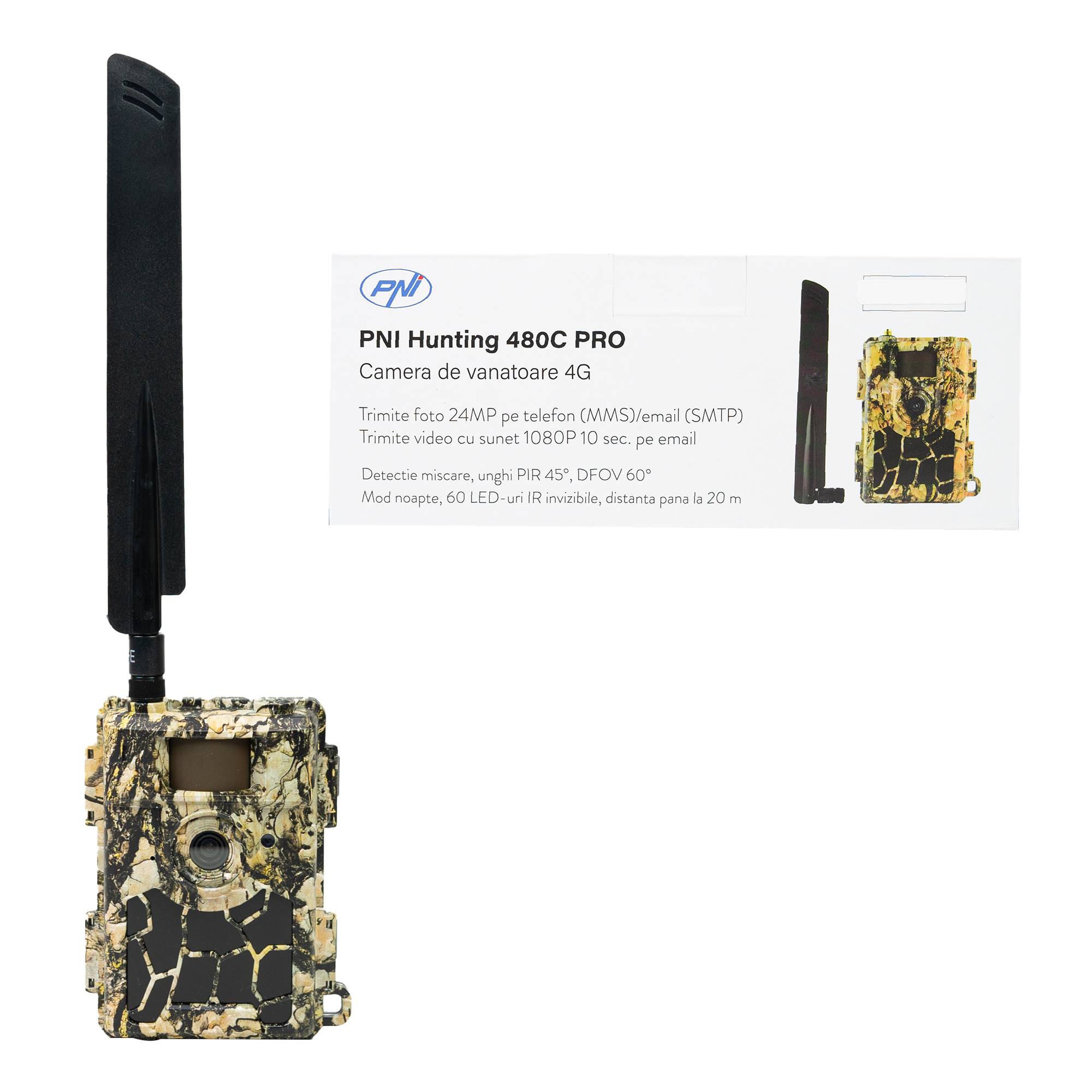 Jagdkamera PNI Hunting 480C PRO, 24 MP, mit 4G-Internet, GPS-Blickwinkel 60°