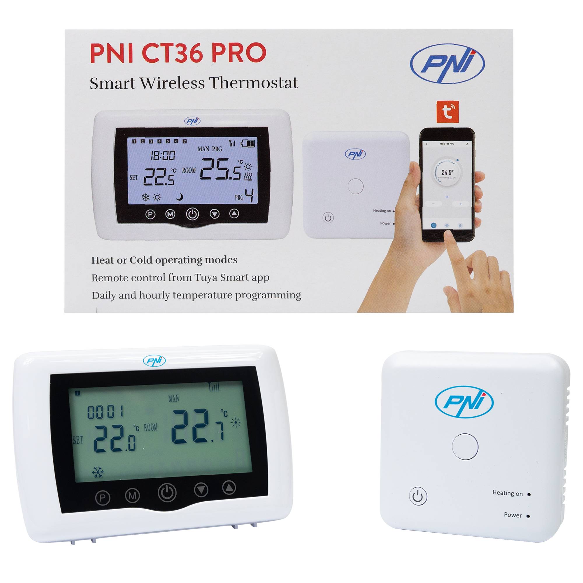 PNI CT36 PRO drahtloses intelligentes Thermostat, ± Hysterese 0,1 °C WiFi 2,4 GHz, TuyaSmart APP Internetsteuerung, Winter-Sommer-Modus, zum Heizen