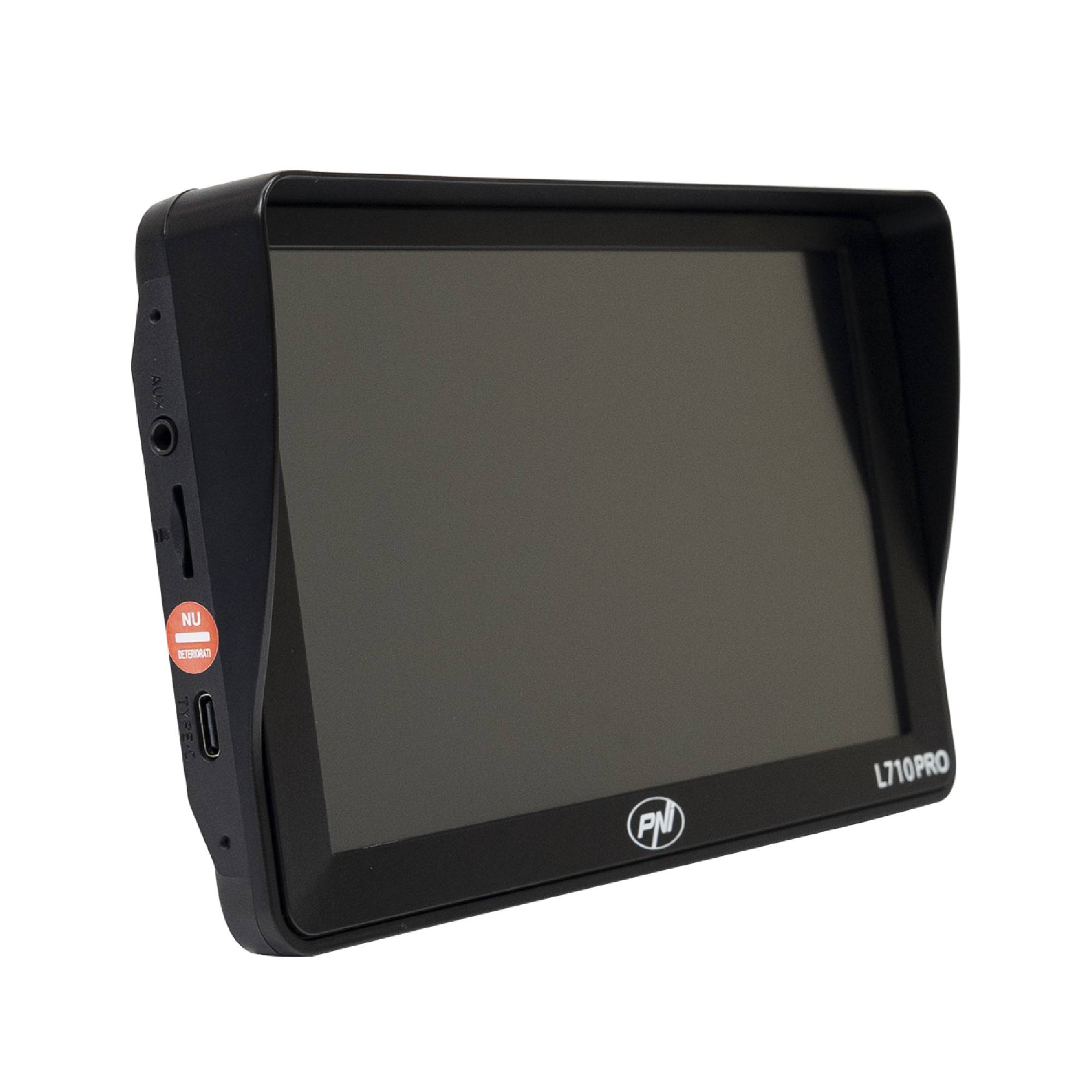PNI L710 PRO GPS-Navigationssystem mit Sonnenschutz, 7 Zoll, 800 MHz, 256 MB DDR, 16 GB interner Speicher, FM-Transmitter, inklusive zwei