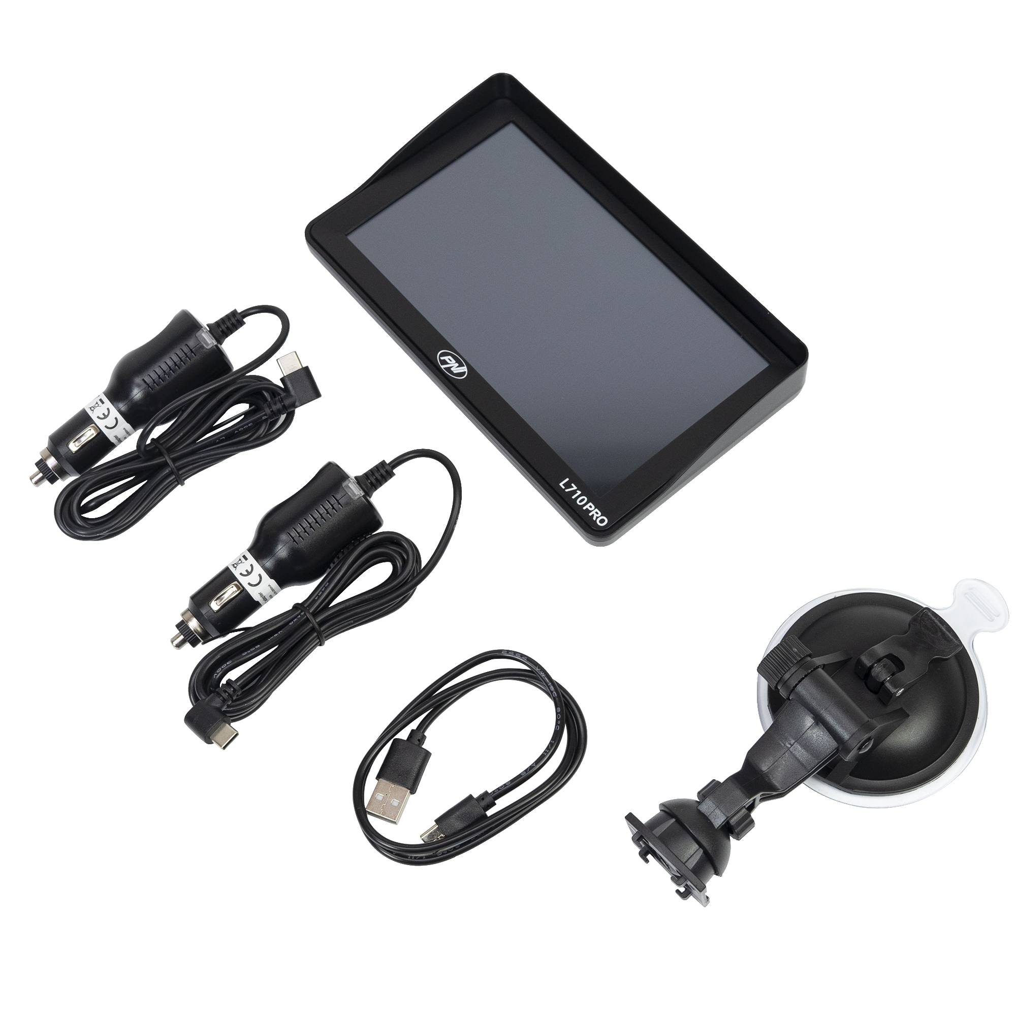 PNI L710 PRO GPS-Navigationssystem mit Sonnenschutz, 7 Zoll, 800 MHz, 256 MB DDR, 16 GB interner Speicher, FM-Transmitter, inklusive zwei