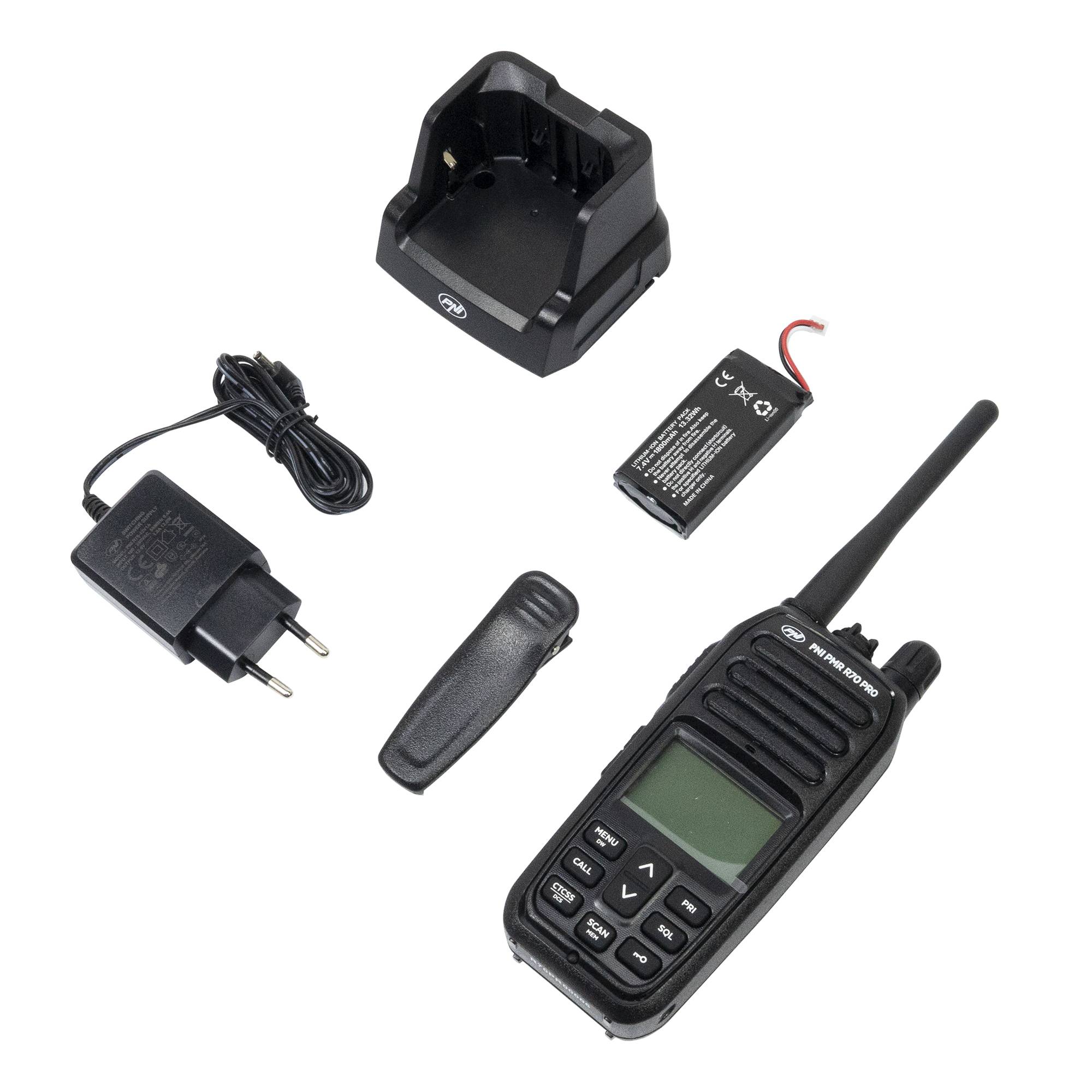 Tragbarer Radiosender PNI PMR R70 PRO 446 MHz, 16 CH 0,5 W, 99 PC-programmierbare Kanäle, 50 CTCSS- und 166 DCS-Töne, IP67
