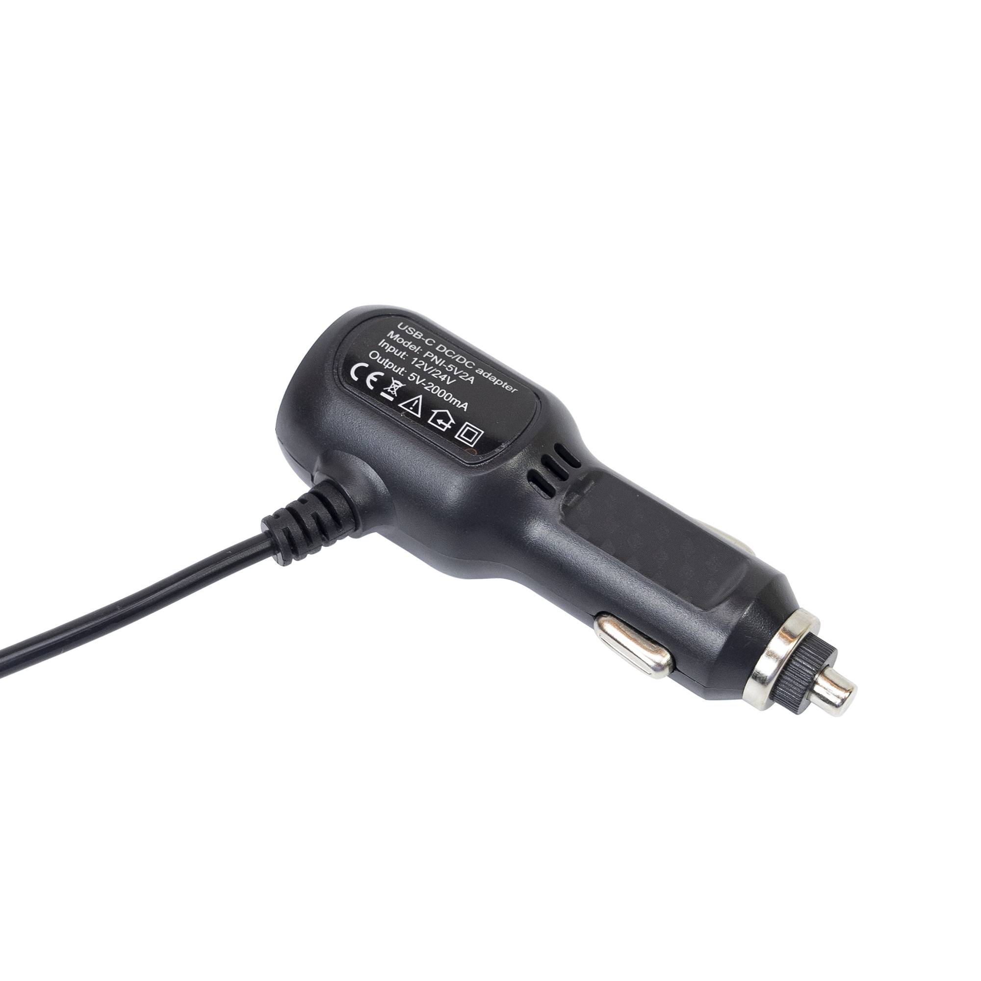 PNI-Autoladegerät mit USB-C-Stecker 12 V/24 V – 5 V, für Auto-DVR, Kabellänge 3,5 m