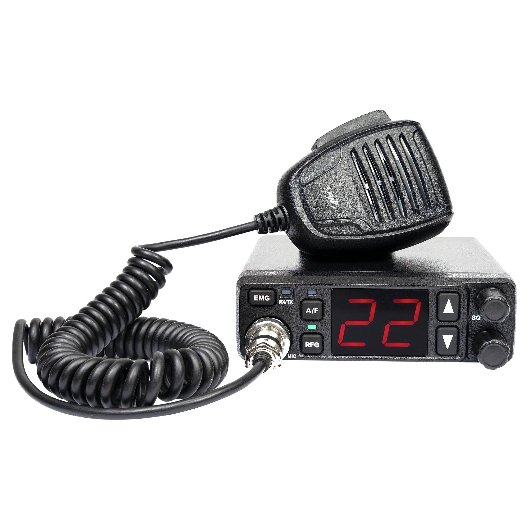 PNI Escort HP 5500 CB-Radiosender, Multistandard, 4 W, AM-FM, 12 V/24 V, ASQ, RF Gain, Zigarettenanzünder-Anschluss im Lieferumfang enthalten