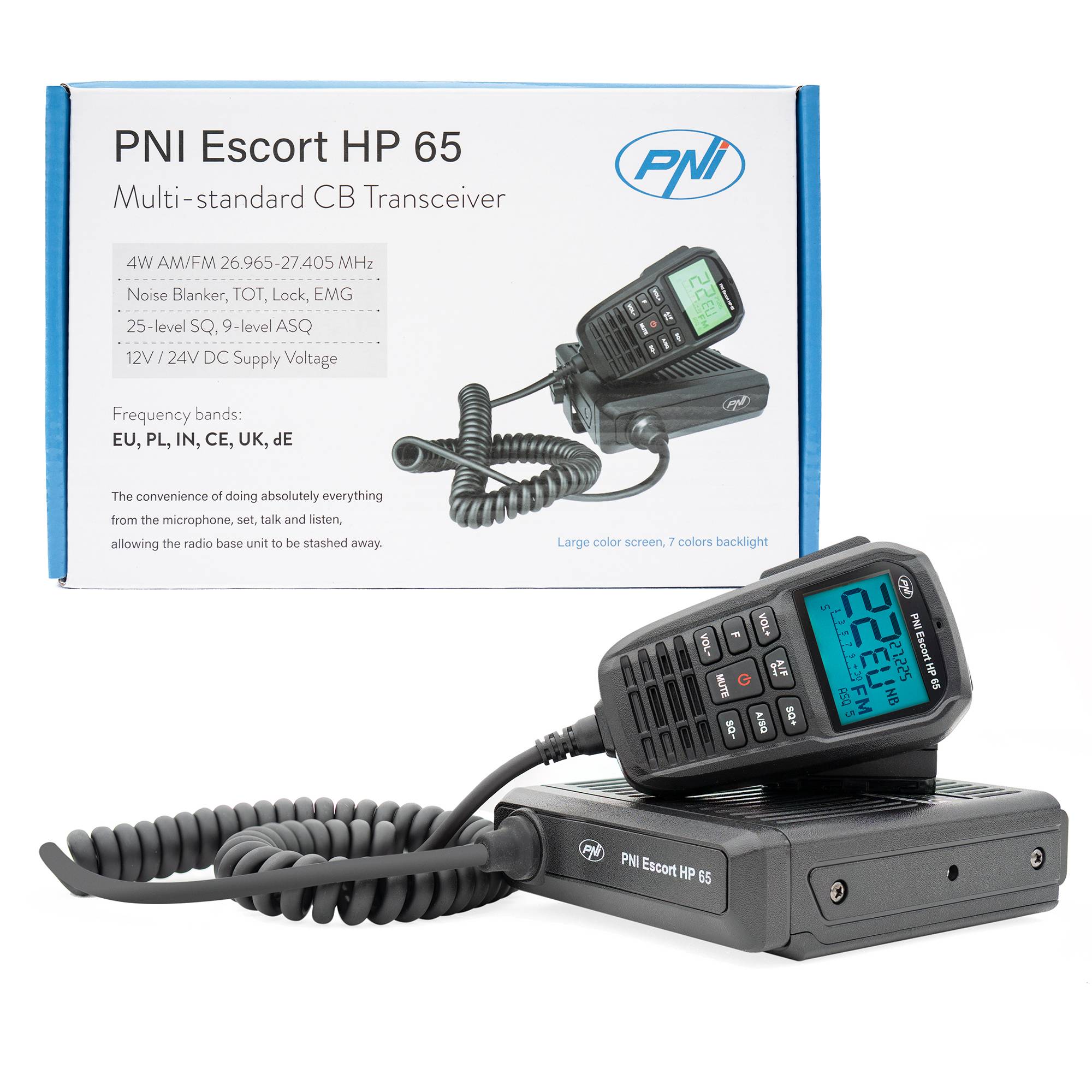 CB-Radiosender PNI Escort HP 65 ASQ, Multinorm, Noise Blanker, ASQ, einstellbarer SQ, 12 V - 24 V, Zigarettenanzünderstecker im Lieferumfang