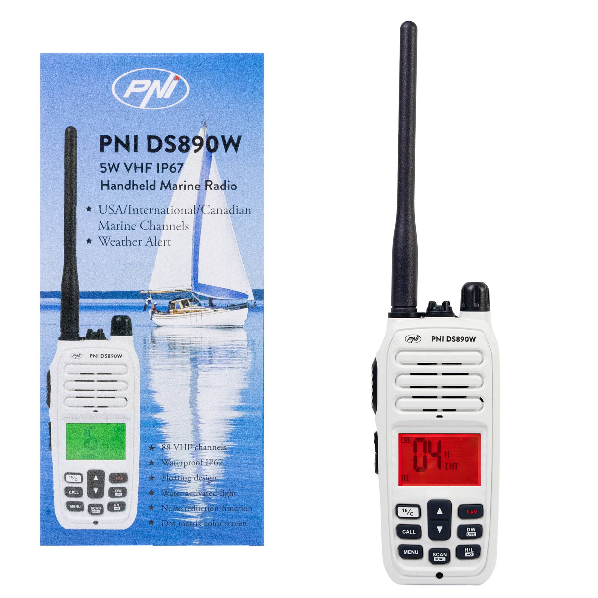 Tragbares Seefunkgerät PNI DS890, 88 Kanäle, 10 Wetterkanäle, einstellbare Rauschsperre, Roger Beep, Dual Watch, Scan, Call, NRC, 1800-mAh-Akku, IP
