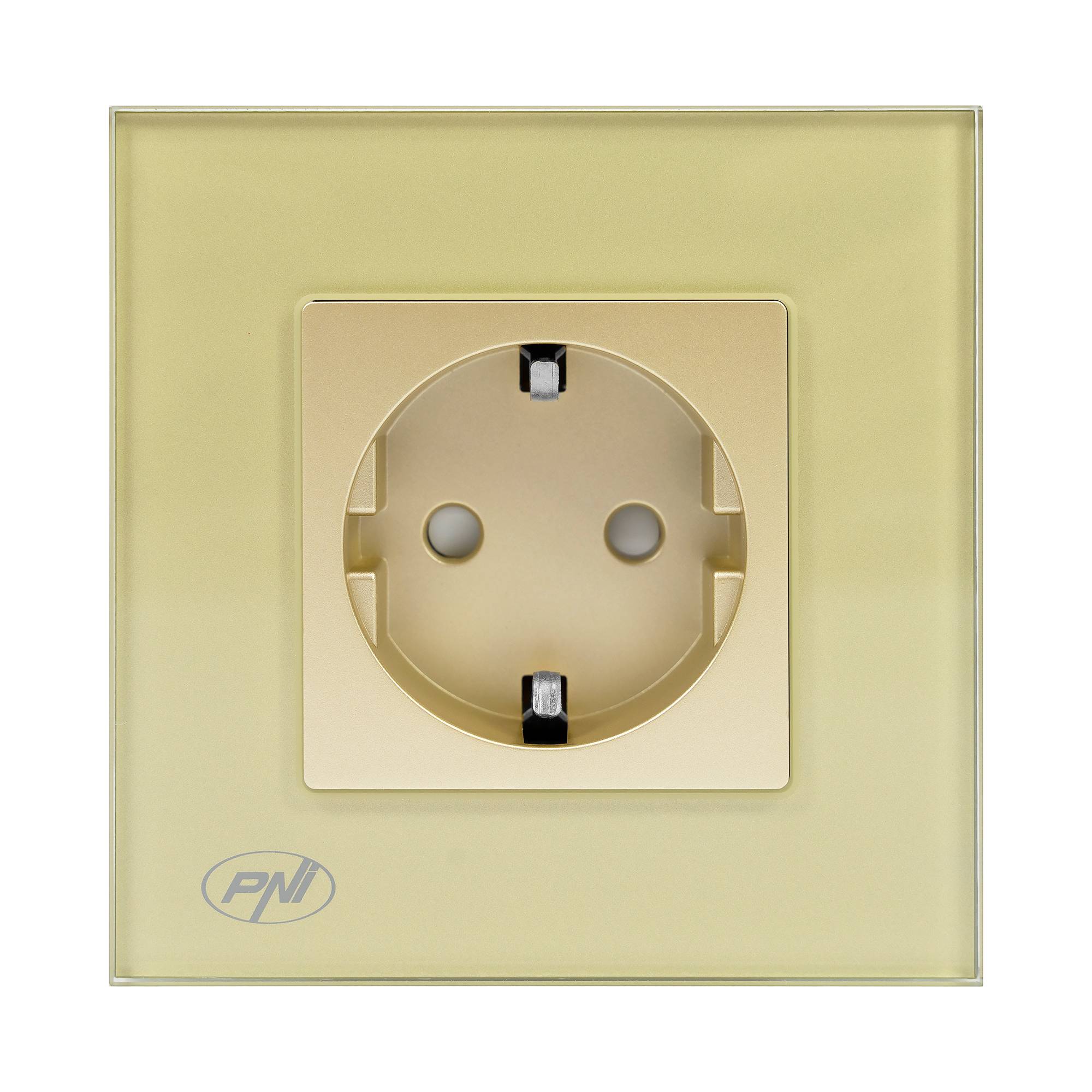 Einfache Einbausteckdose PNI WP101G mit Glasrahmen, goldgoldene Farbe, 16A 3000W