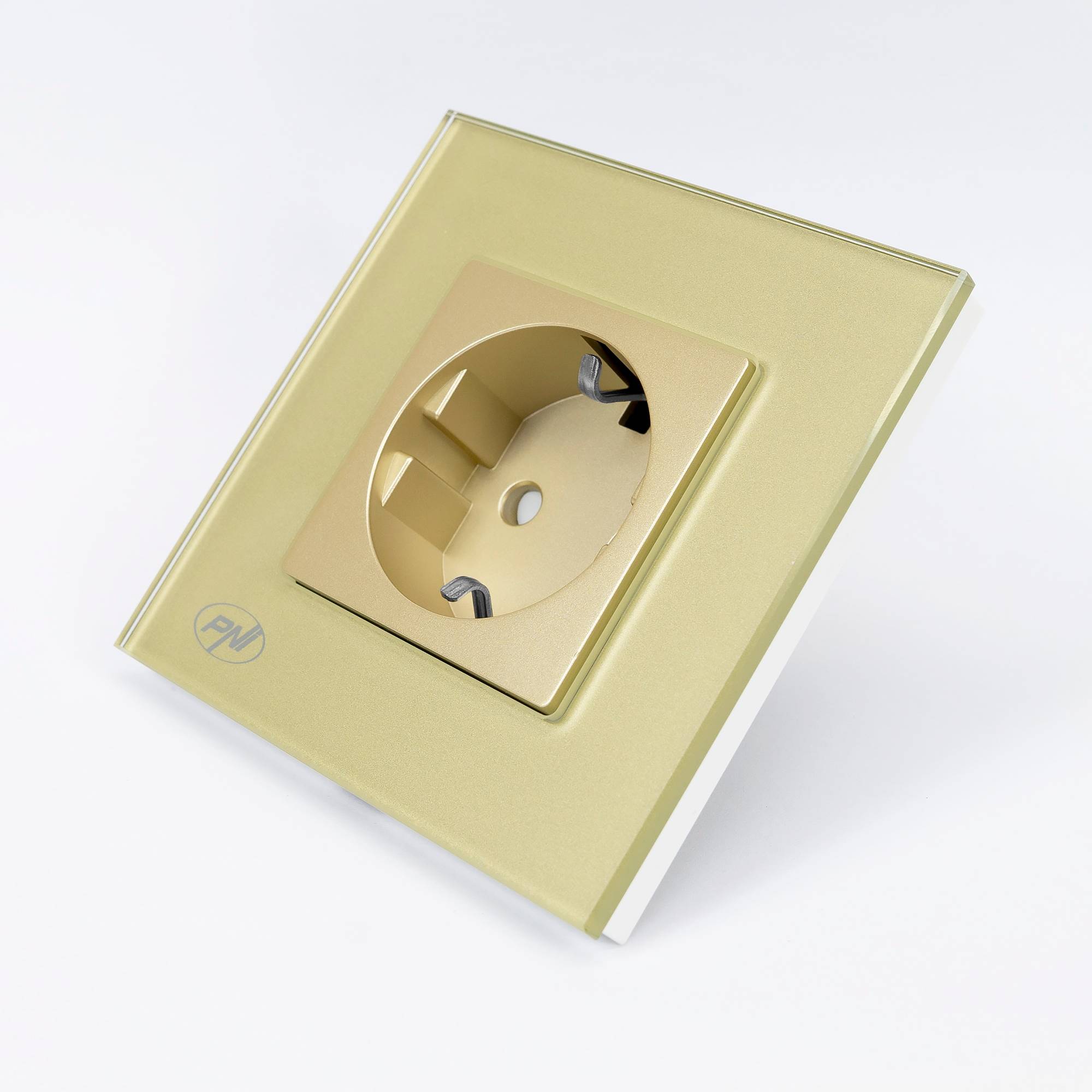 Einfache Einbausteckdose PNI WP101G mit Glasrahmen, goldgoldene Farbe, 16A 3000W
