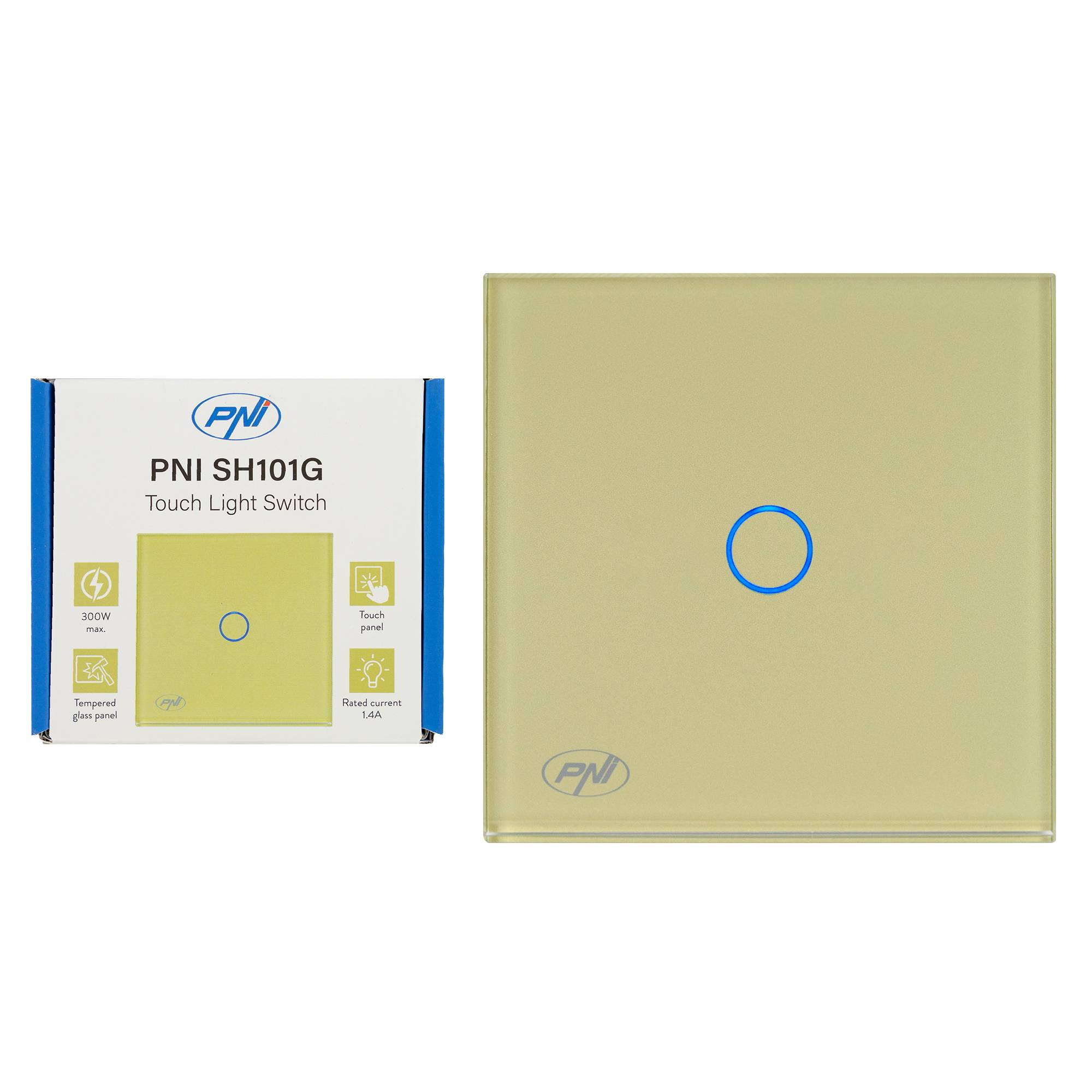 Einfacher Schalter mit Glas PNI SH101 Touch, weiß mit LED-Anzeige
