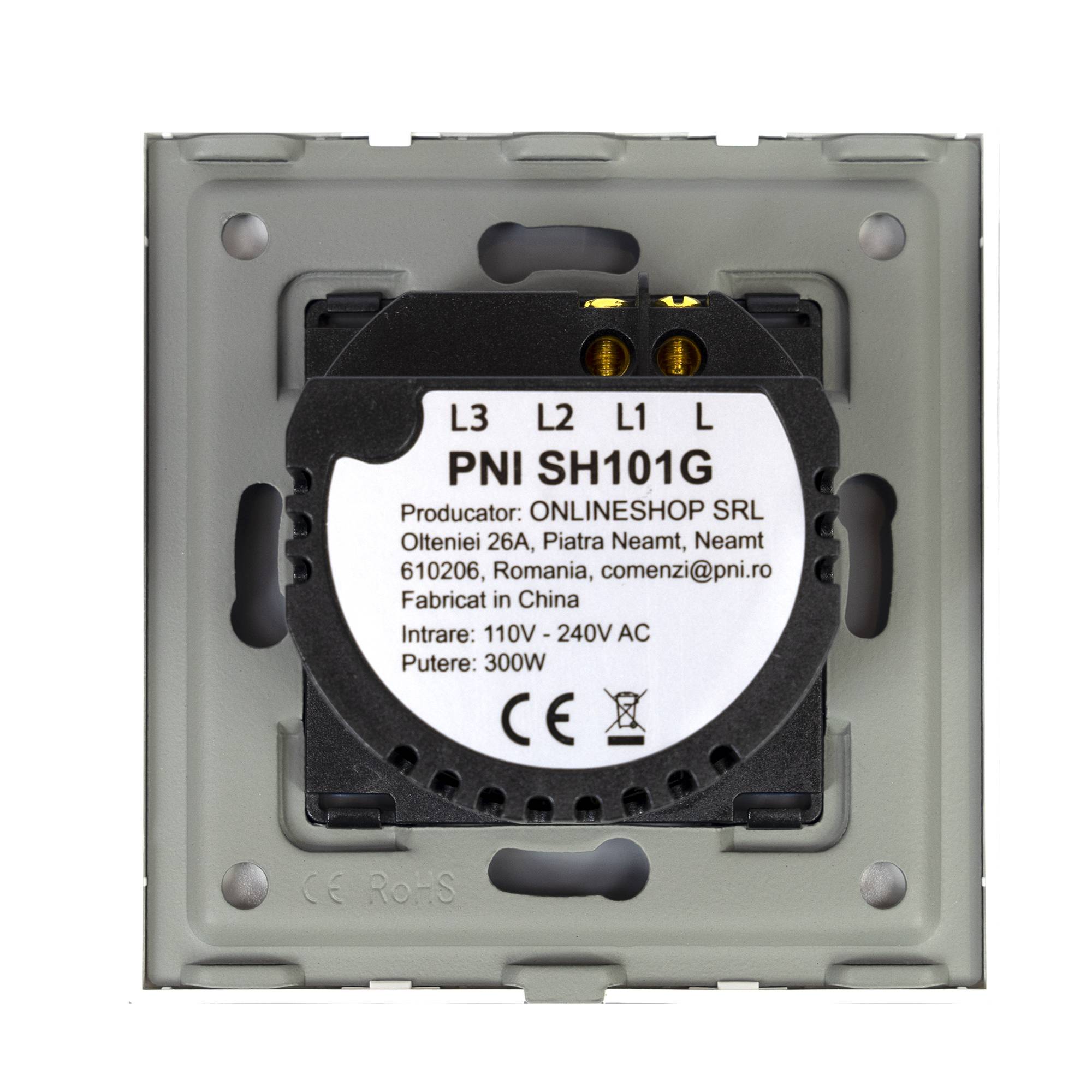 Einfacher Schalter mit Glas PNI SH101 Touch, weiß mit LED-Anzeige