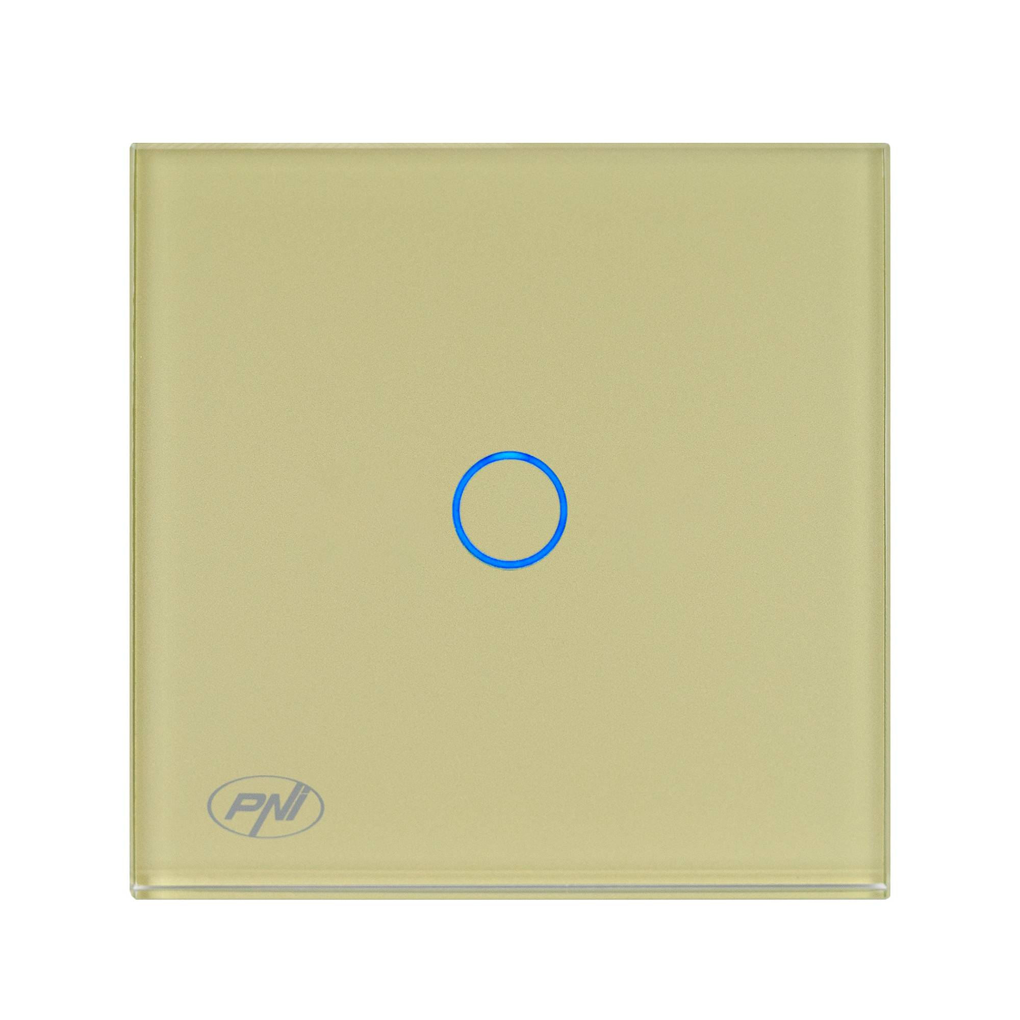 Einfacher Touch-Schalter PNI SH101G aus Glas, Gold mit goldener LED-Anzeige