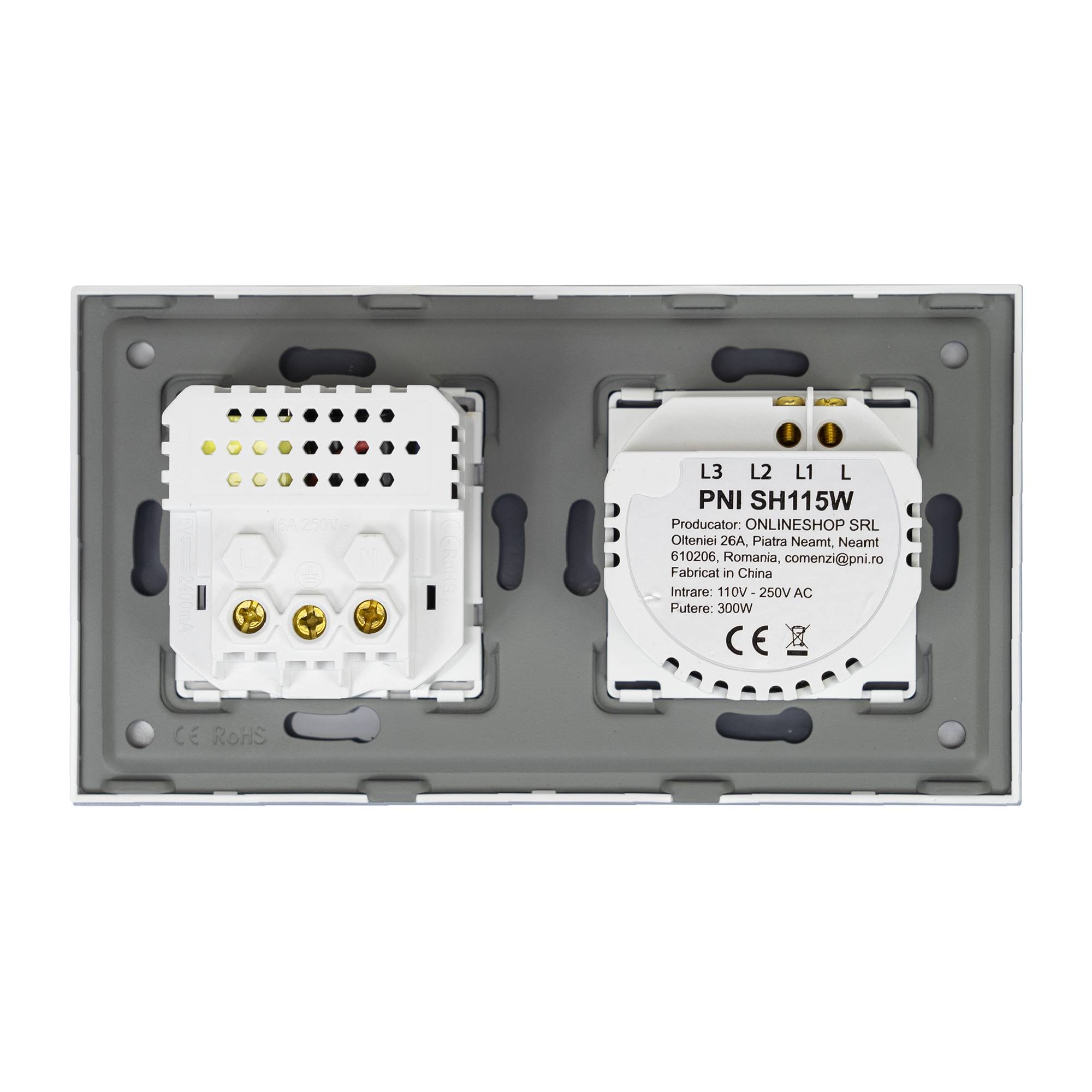 PNI SH115W einfacher Glasschalter mit Touch, kombiniert mit Schuko-Steckdose und USB-Steckern