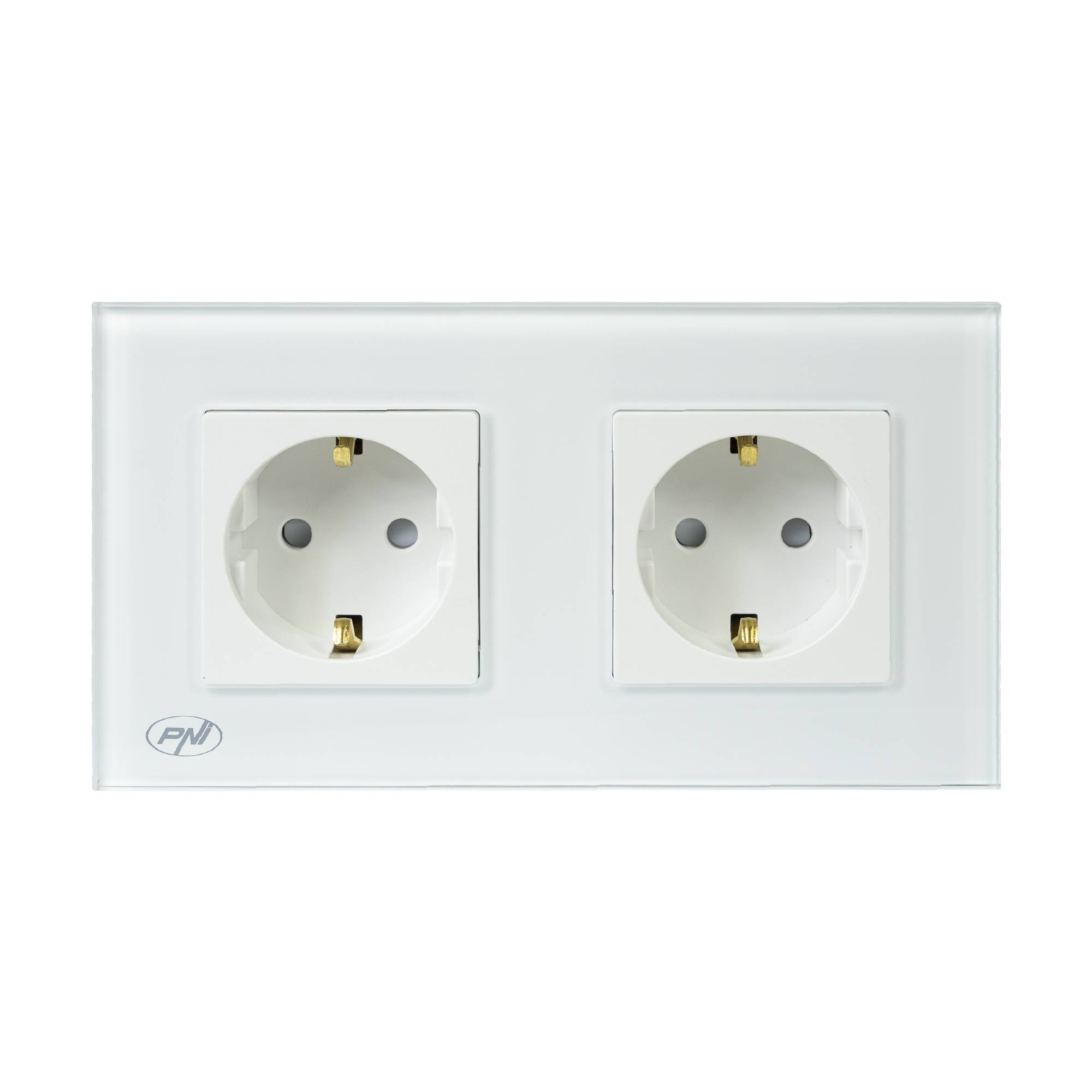 PNI WP202W Einbau-Doppelsteckdose, mit Glasrahmen, 16A, 2X3000W, 230V, weiß