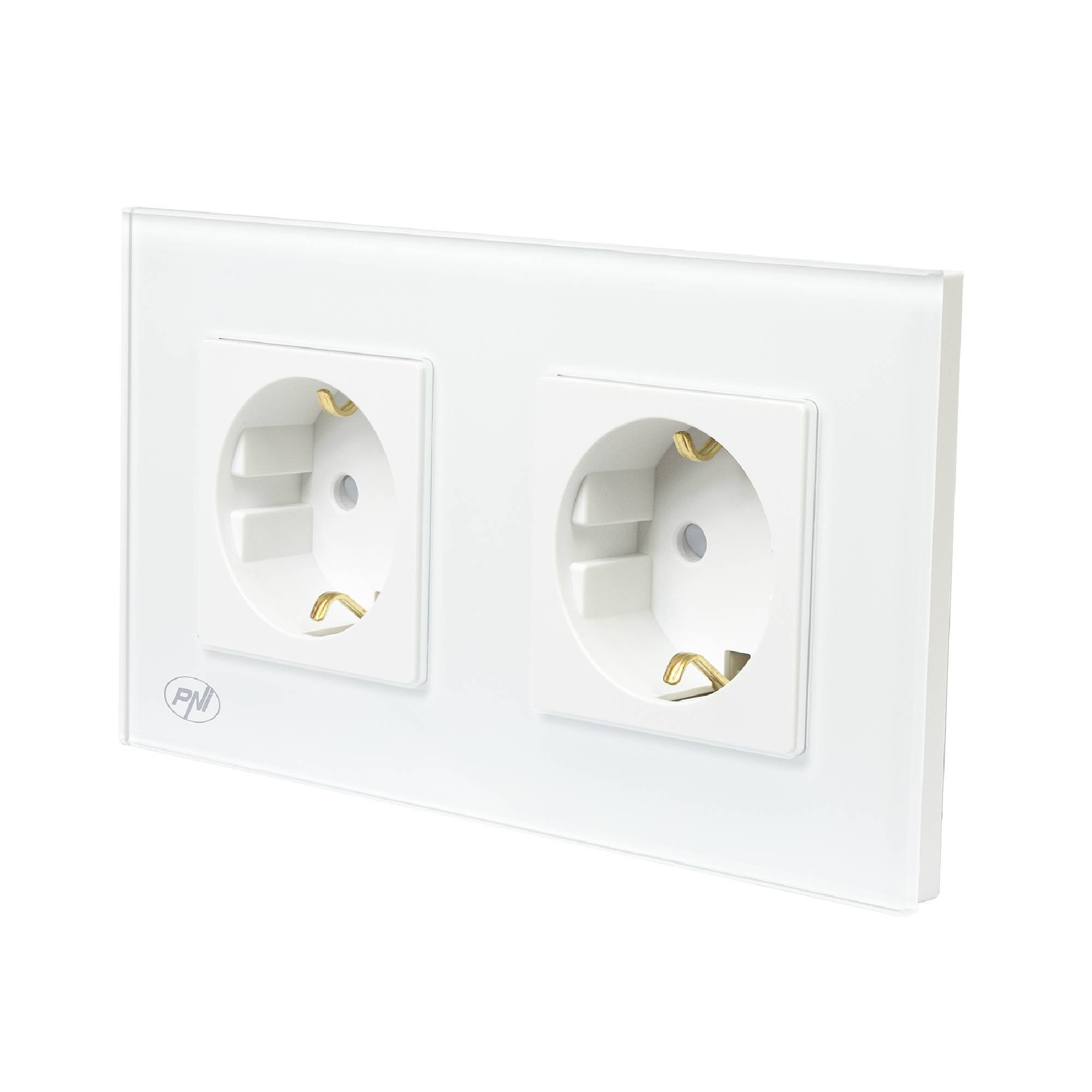 PNI WP202W Einbau-Doppelsteckdose, mit Glasrahmen, 16A, 2X3000W, 230V, weiß