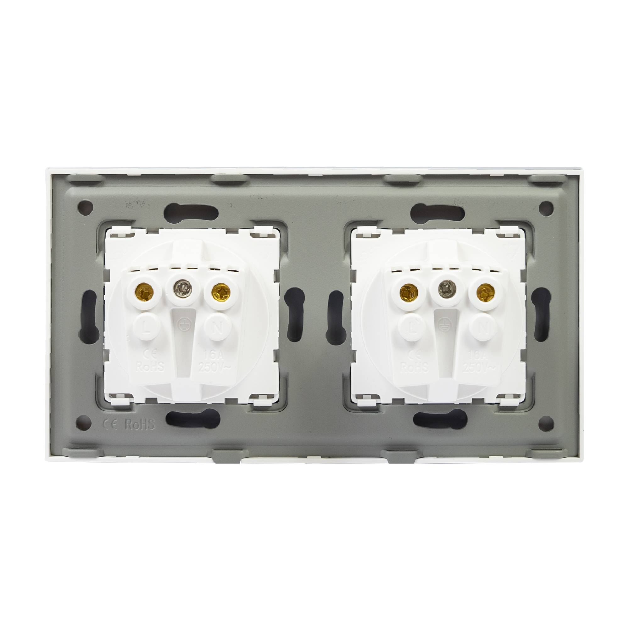 PNI WP202W Einbau-Doppelsteckdose, mit Glasrahmen, 16A, 2X3000W, 230V, weiß