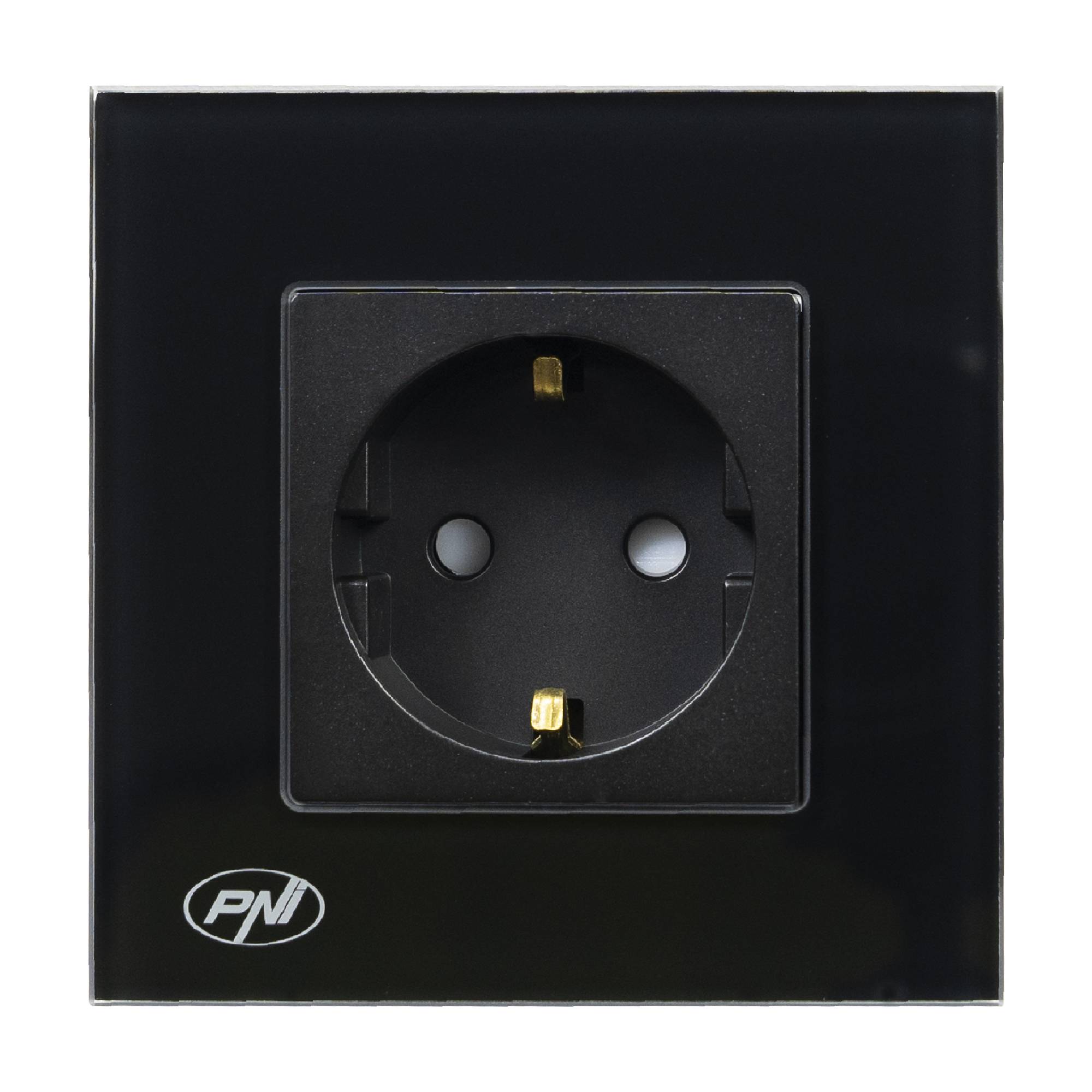 Einfache Einbausteckdose PNI WP101B, mit Glasrahmen, 16A, 3700W, 230V, schwarz
