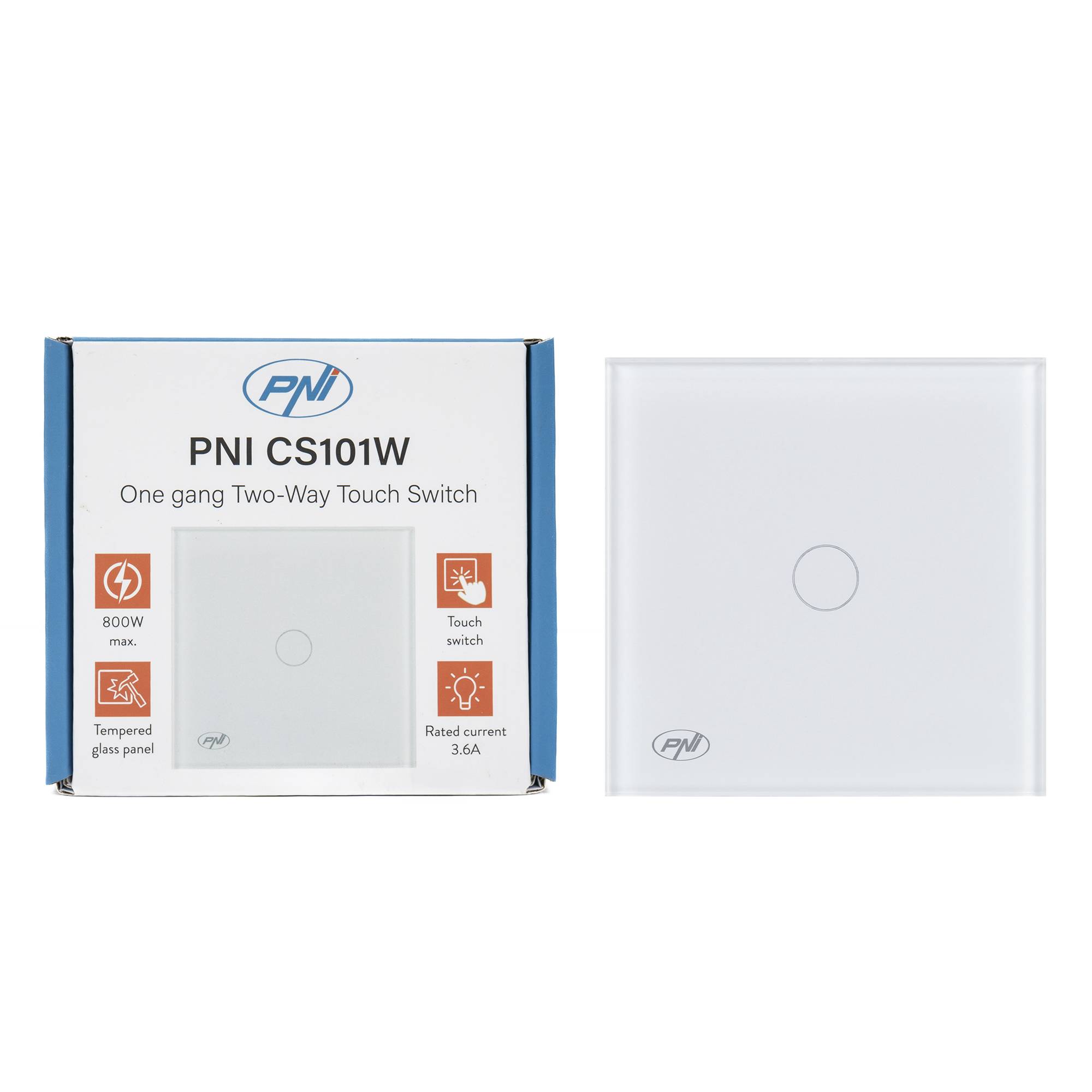 Einfacher Leiterschalter und Kreuzschalter mit Touch PNI CS101W aus Glas, weiß mit LED-Anzeige, 800W