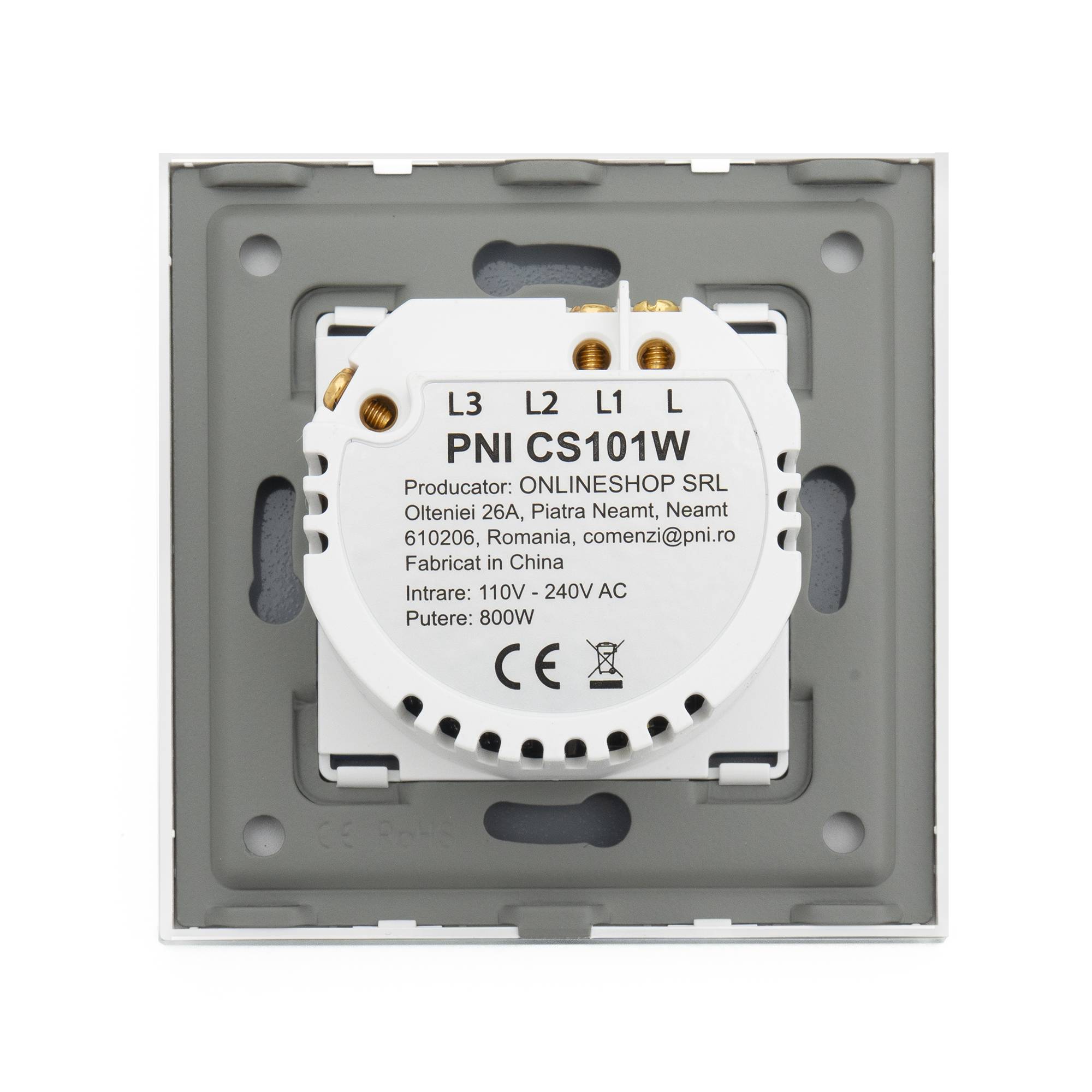 Einfacher Leiterschalter und Kreuzschalter mit Touch PNI CS101W aus Glas, weiß mit LED-Anzeige, 800W