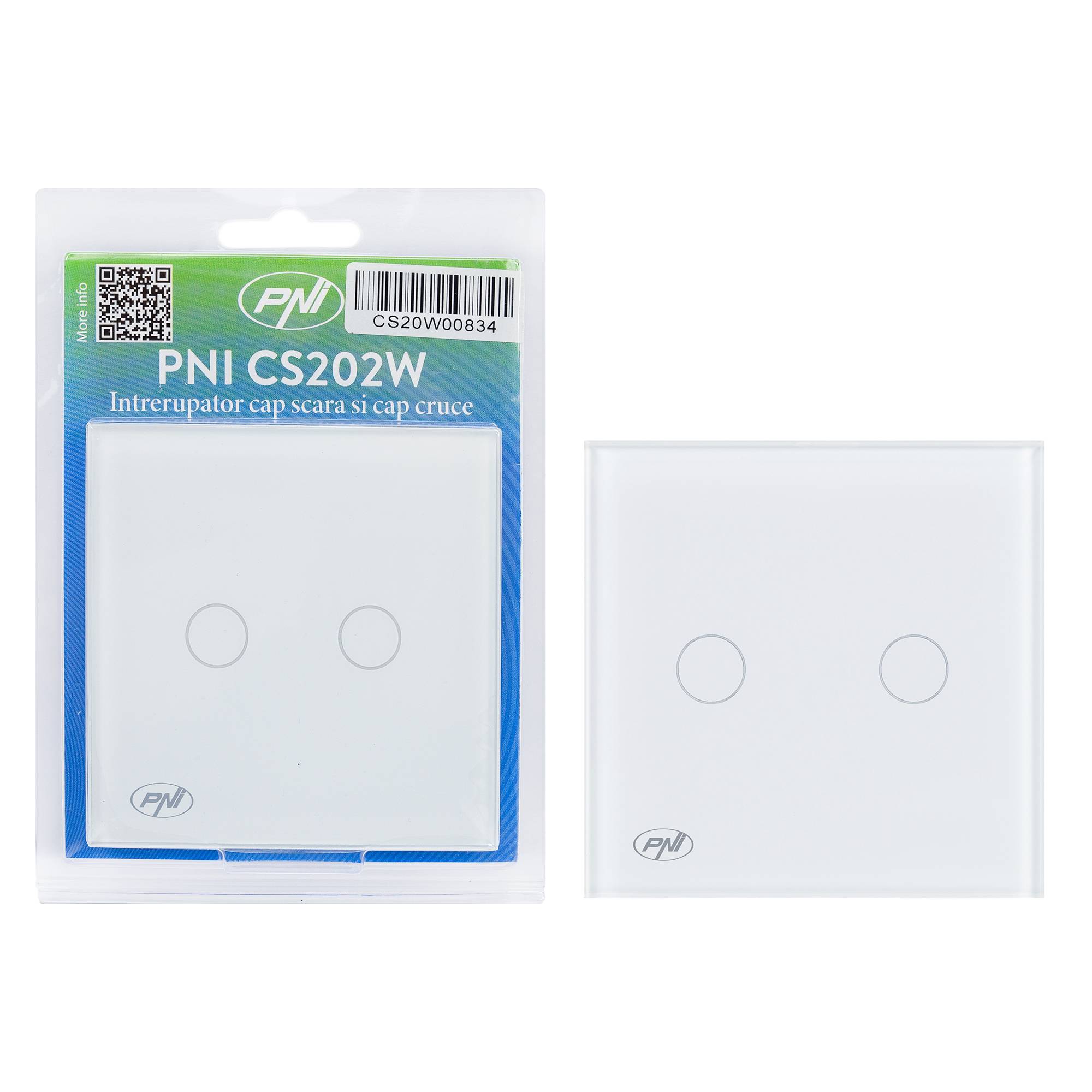 Leiterkopfschalter und Doppelkreuzkopfschalter mit Glasberührung PNI CS202W, weiß mit LED-Anzeige, 800 W / Schalter