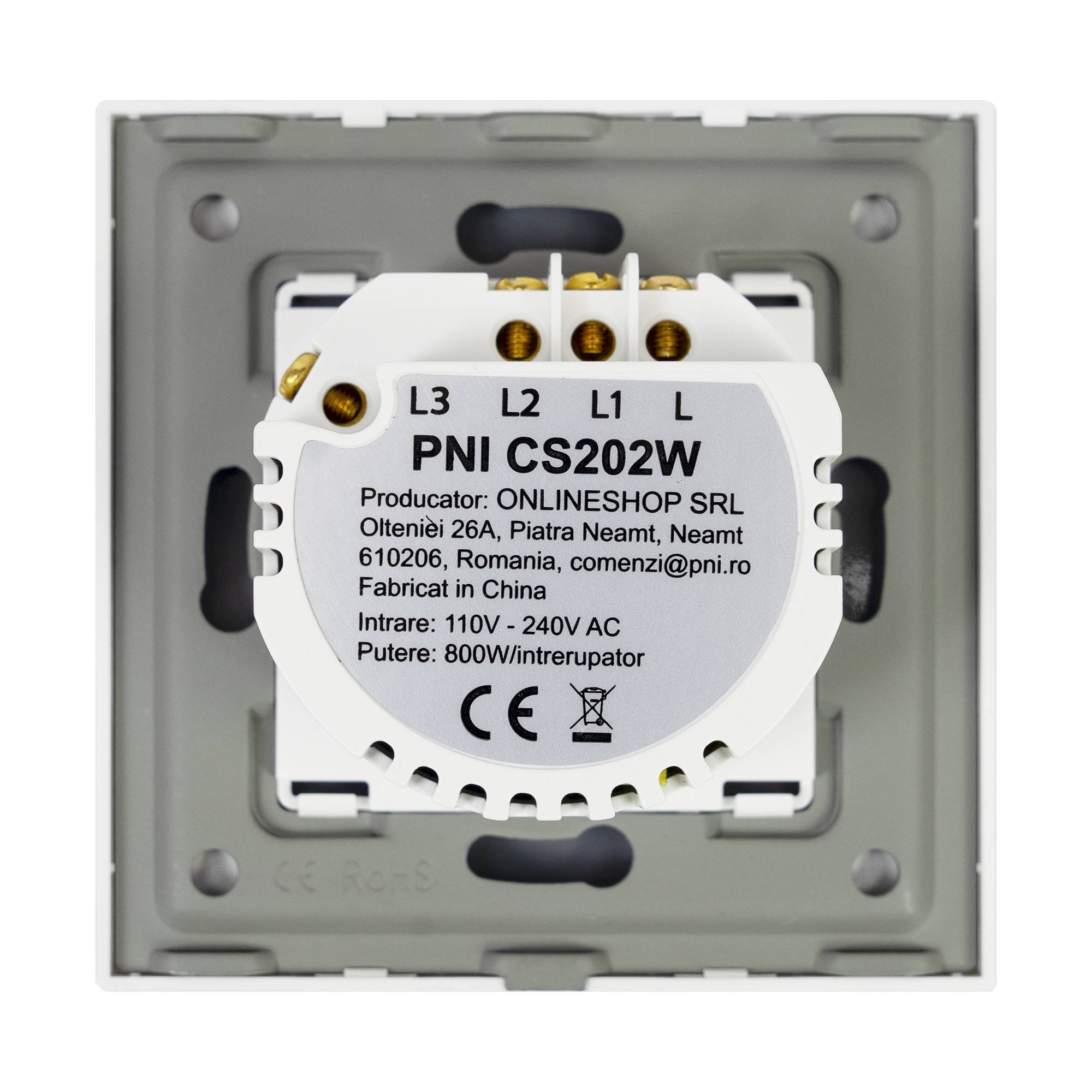 Leiterkopfschalter und Doppelkreuzkopfschalter mit Glasberührung PNI CS202W, weiß mit LED-Anzeige, 800 W / Schalter