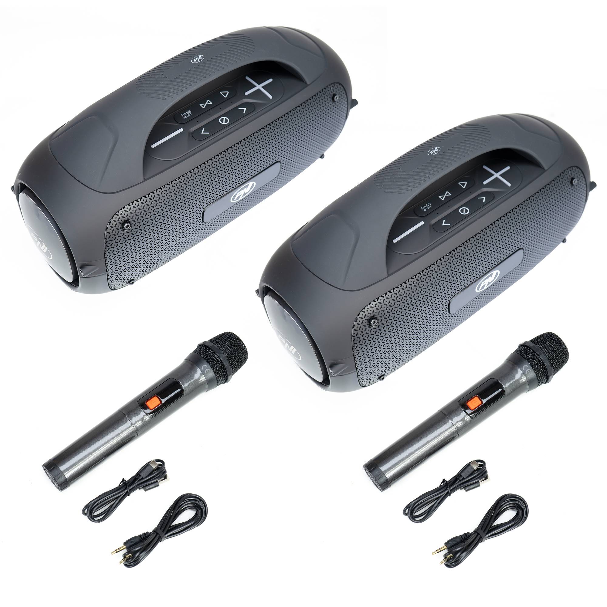 Tragbarer Lautsprecher PNI FunBox BT600, mit Bluetooth, 65 W, MP3-Player, Kartenleser, USB, kabelloses Mikrofon, 4400-mAh-Akku, IPX4