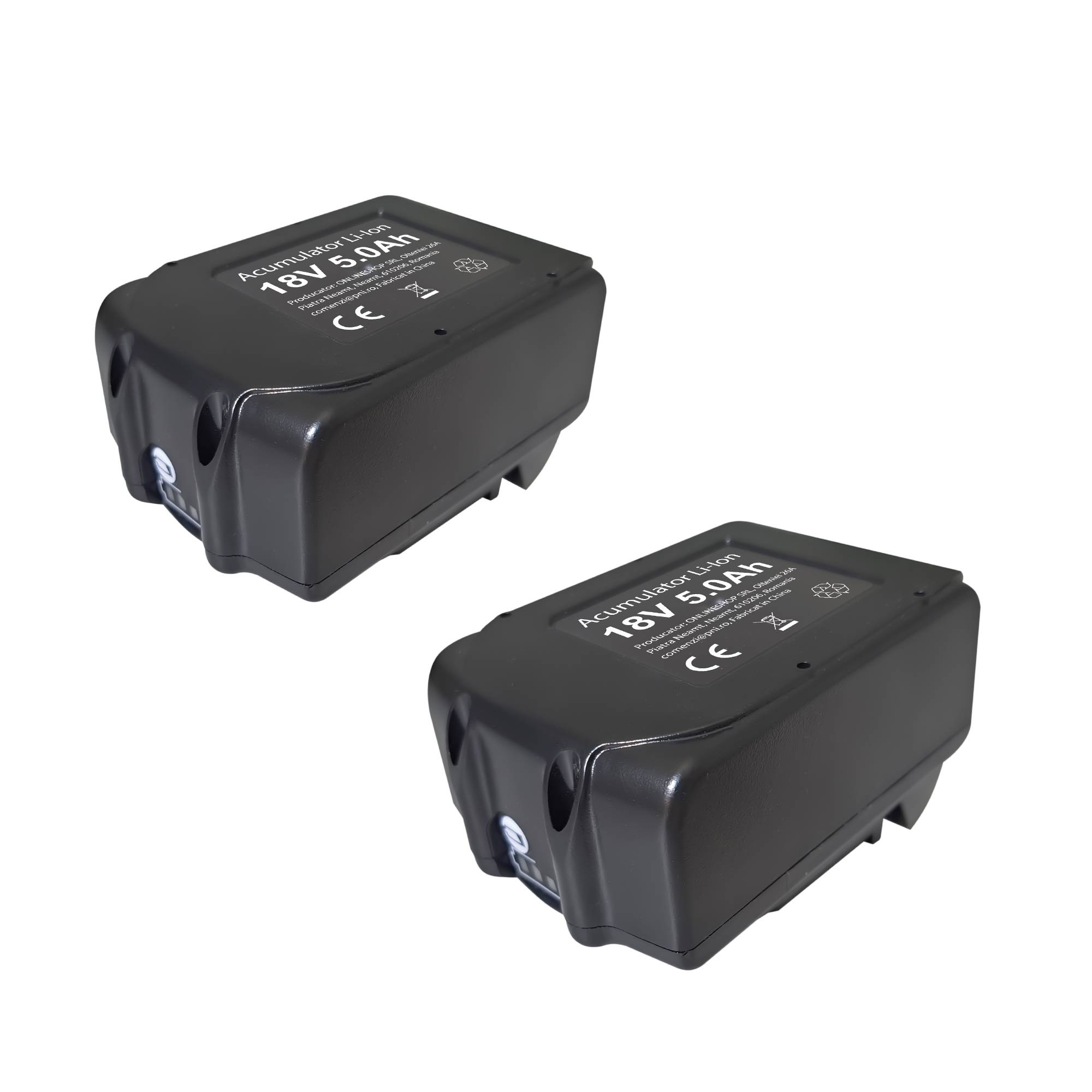 Das PNI DCH218-Doppelbatterieladegerät mit zwei USB-Anschlüssen enthält zwei 18-V-5-Ah-Batterien