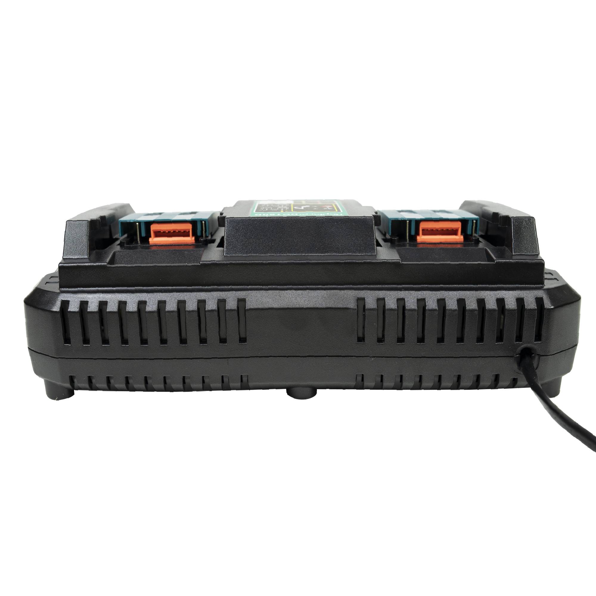 Das PNI DCH218-Doppelbatterieladegerät mit zwei USB-Anschlüssen enthält zwei 18-V-5-Ah-Batterien