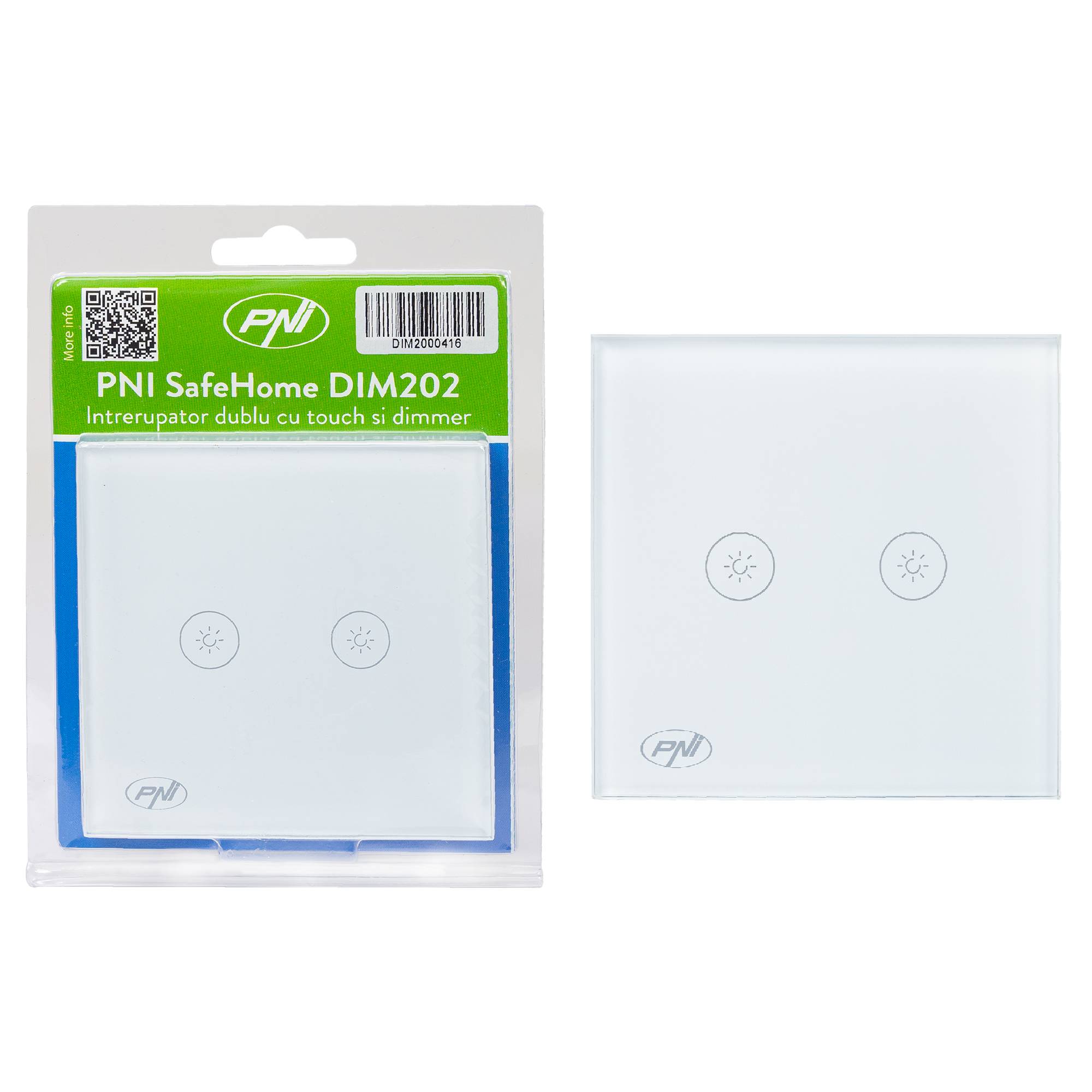 Doppelschalter mit Touch und Dimmer PNI SafeHome DIM202 2X700W, Live Wire, ohne Neutralleiter, Glas