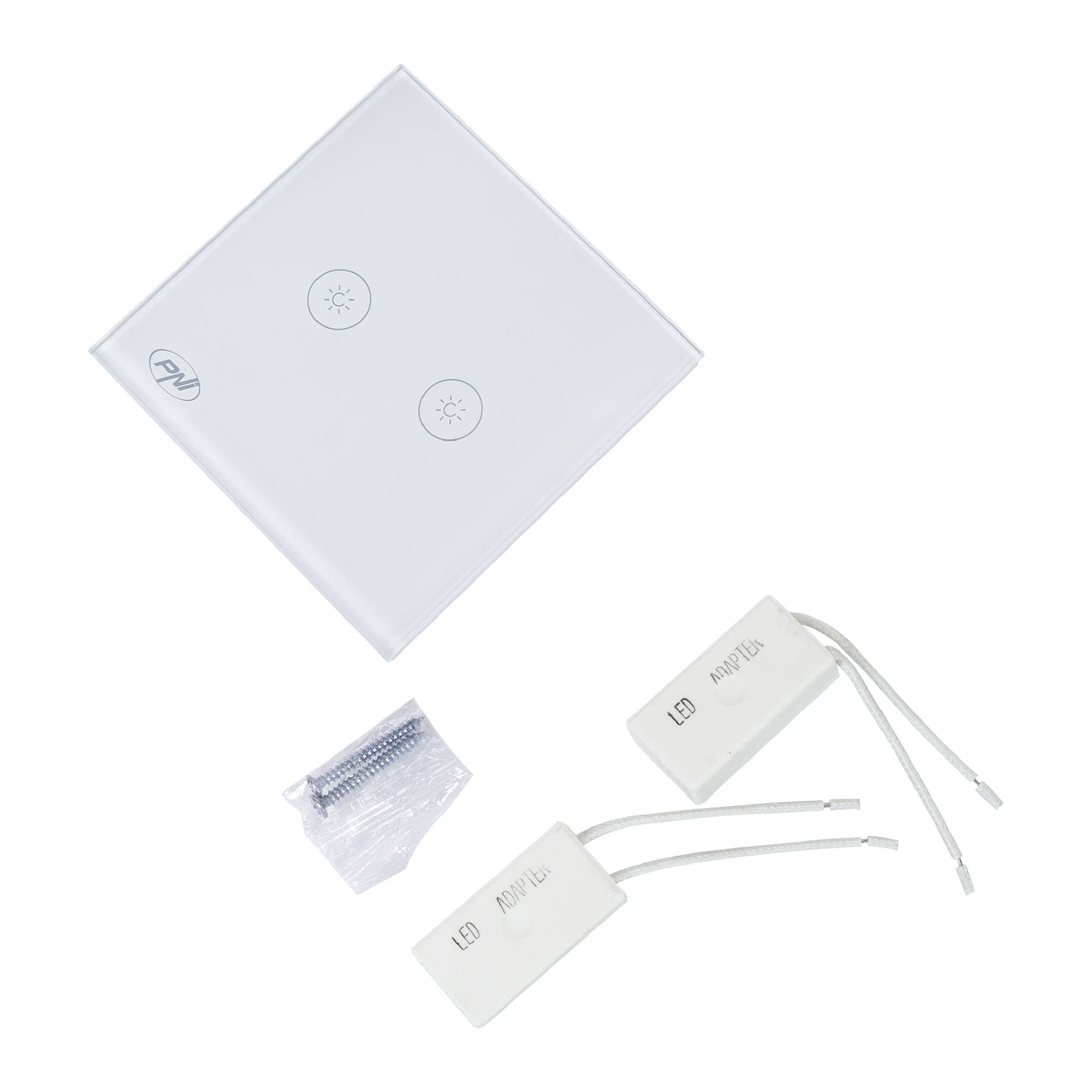 Doppelschalter mit Touch und Dimmer PNI SafeHome DIM202 2X700W, Live Wire, ohne Neutralleiter, Glas
