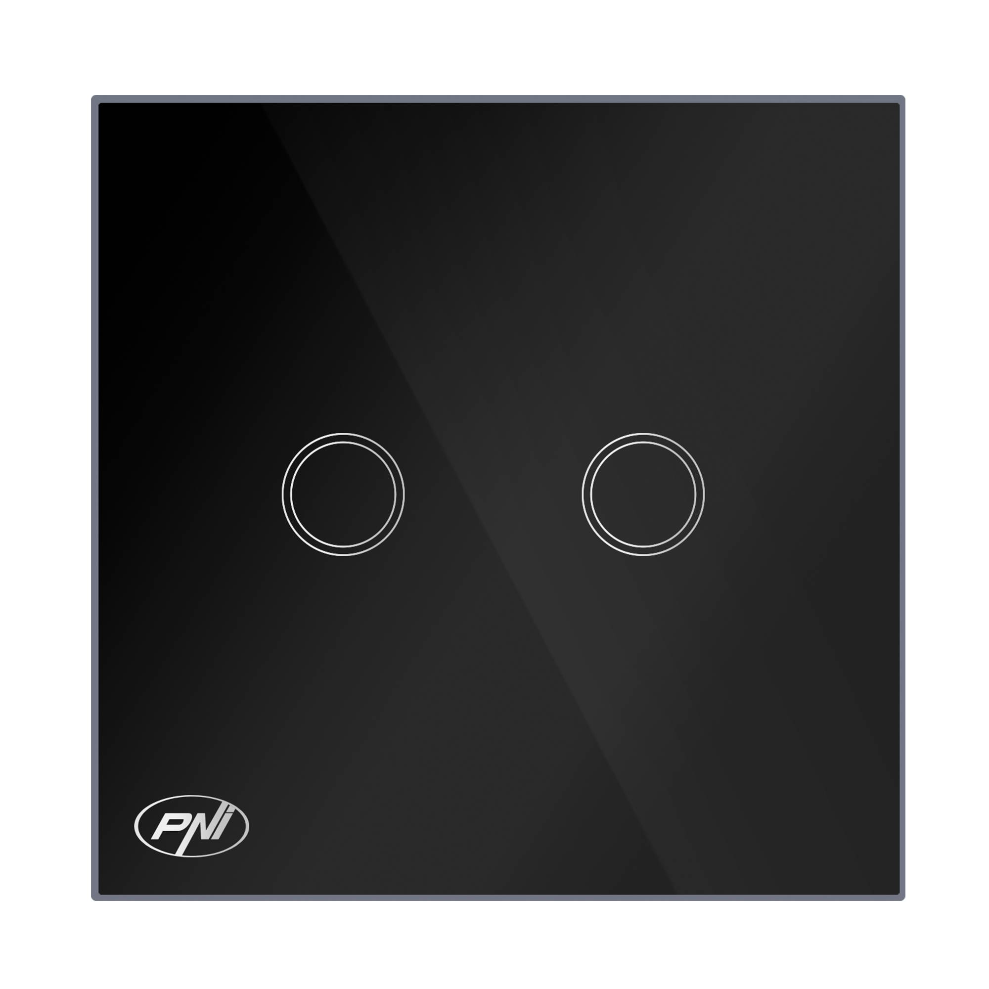 PNI SH222 Glas-Doppel-Touch-Schalter, schwarz mit LED-Anzeige, 10 A, 2 x 200 W