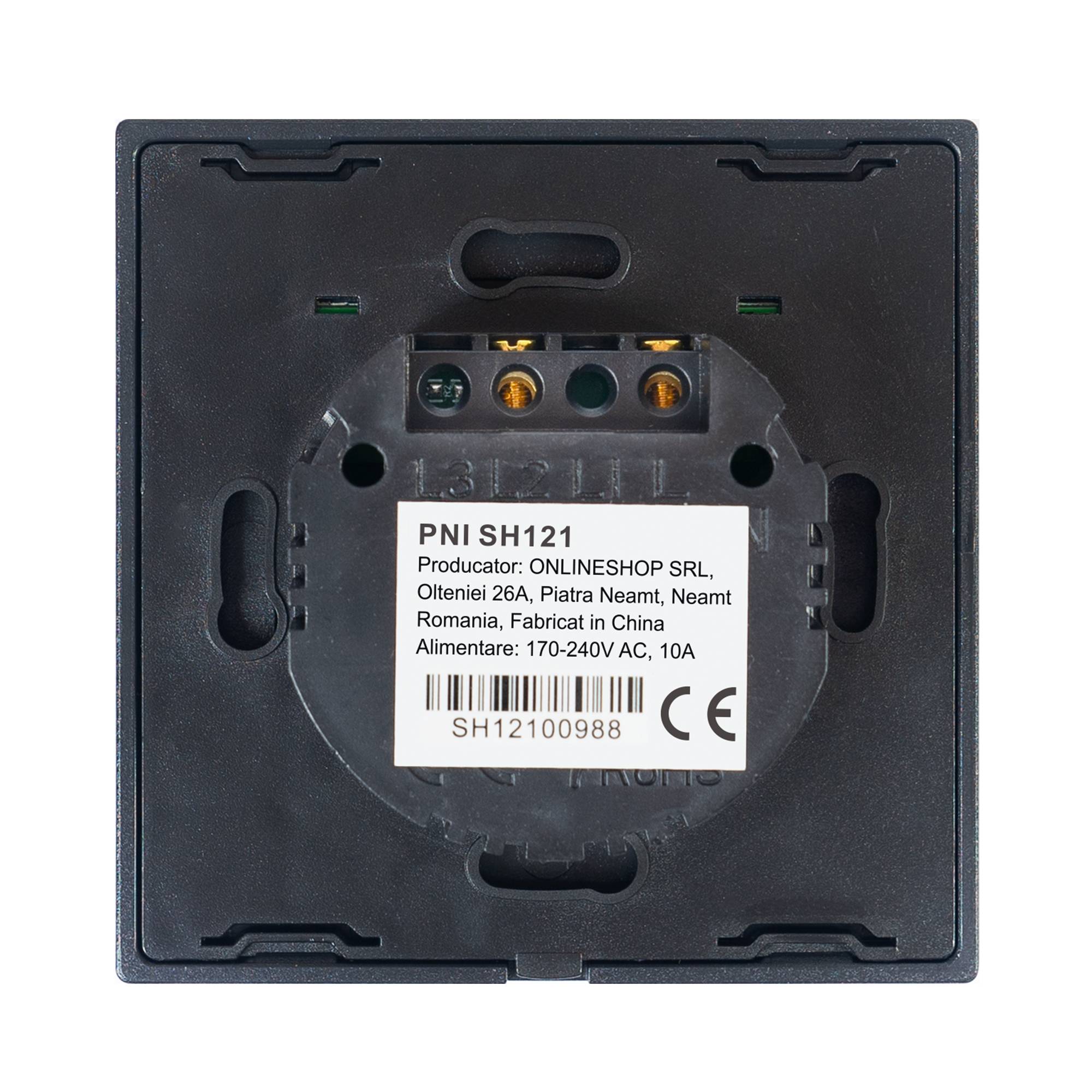 Einfacher Schalter mit Touch PNI SH121, aus Glas, schwarz, mit LED-Anzeige, 10A 200W