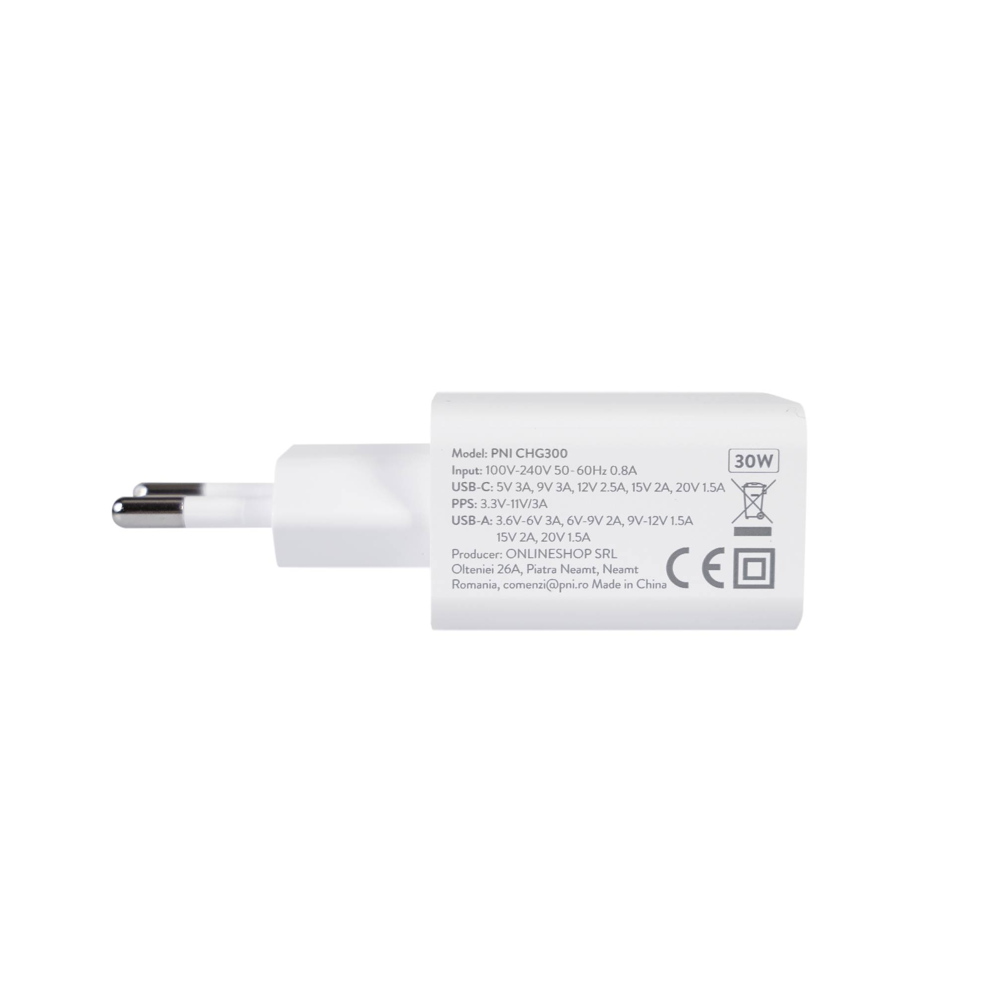PNI CHG300 Netzteil mit USB C Port, QC3.0, PD3.0, PPS und USB-A Port, 30W