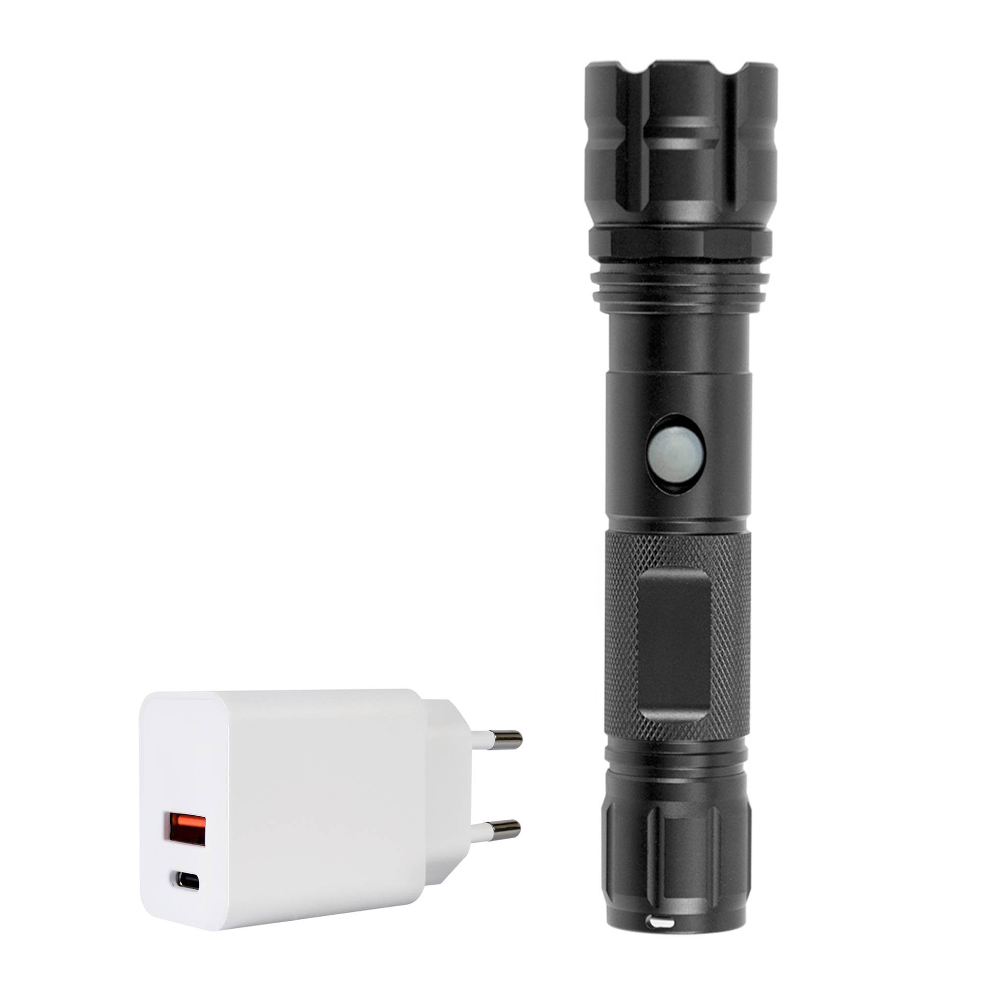PNI Adventure F10 Aluminium-Taschenlampenpaket mit LED 6 W, 500 lm bis zu 200 m Fokus, mit Akku und PNI CHG300-Netzteil mit USB-C-Anschluss, QC3.0