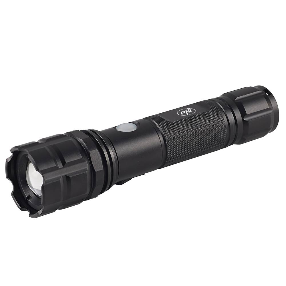 PNI Adventure F10 Aluminium-Taschenlampe mit 1x6W LED, 500lm bis 200m Fokus, mit Akku und USB-C-Anschluss