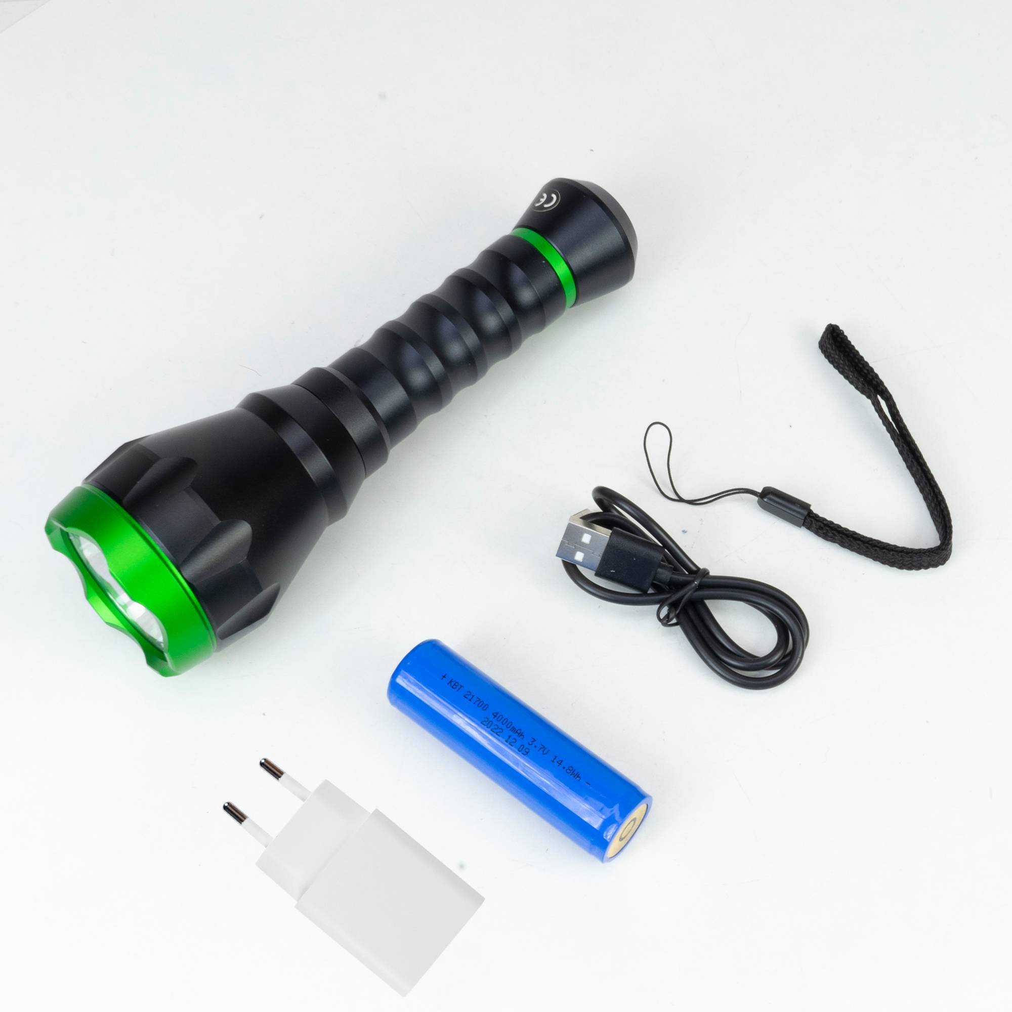 Taschenlampe PNI Adventure F750 Green Light, Aluminium, LED 10W, 500 lm, bis zu 850 m, 4000 mAh, IP44, 4000 mAh inklusive, mit Netzteil PNI CHG300