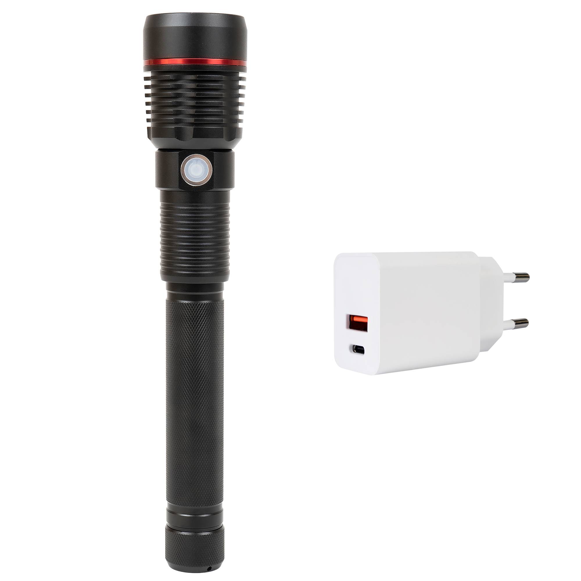 PNI Adventure F450 Aluminium-Taschenlampe, mit Fokusfunktion, BOOST, LED 20 W, 1500 lm bis 450 m, 4400 mAh, IPX5, inklusive Netzteil PNI CHG300