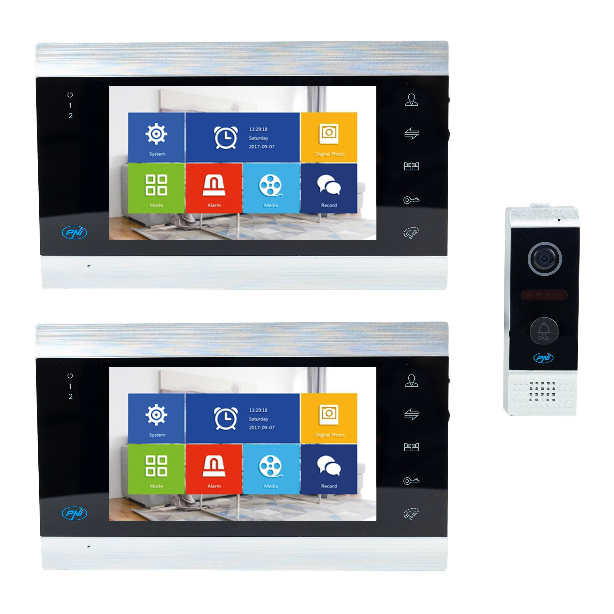 Intelligente Video-Gegensprechanlage PNI SafeHome PT720MW mit 2 Monitoren, WLAN, HD, P2P, Innenmonitor, dedizierte Tuya Smart-Anwendung, IP65