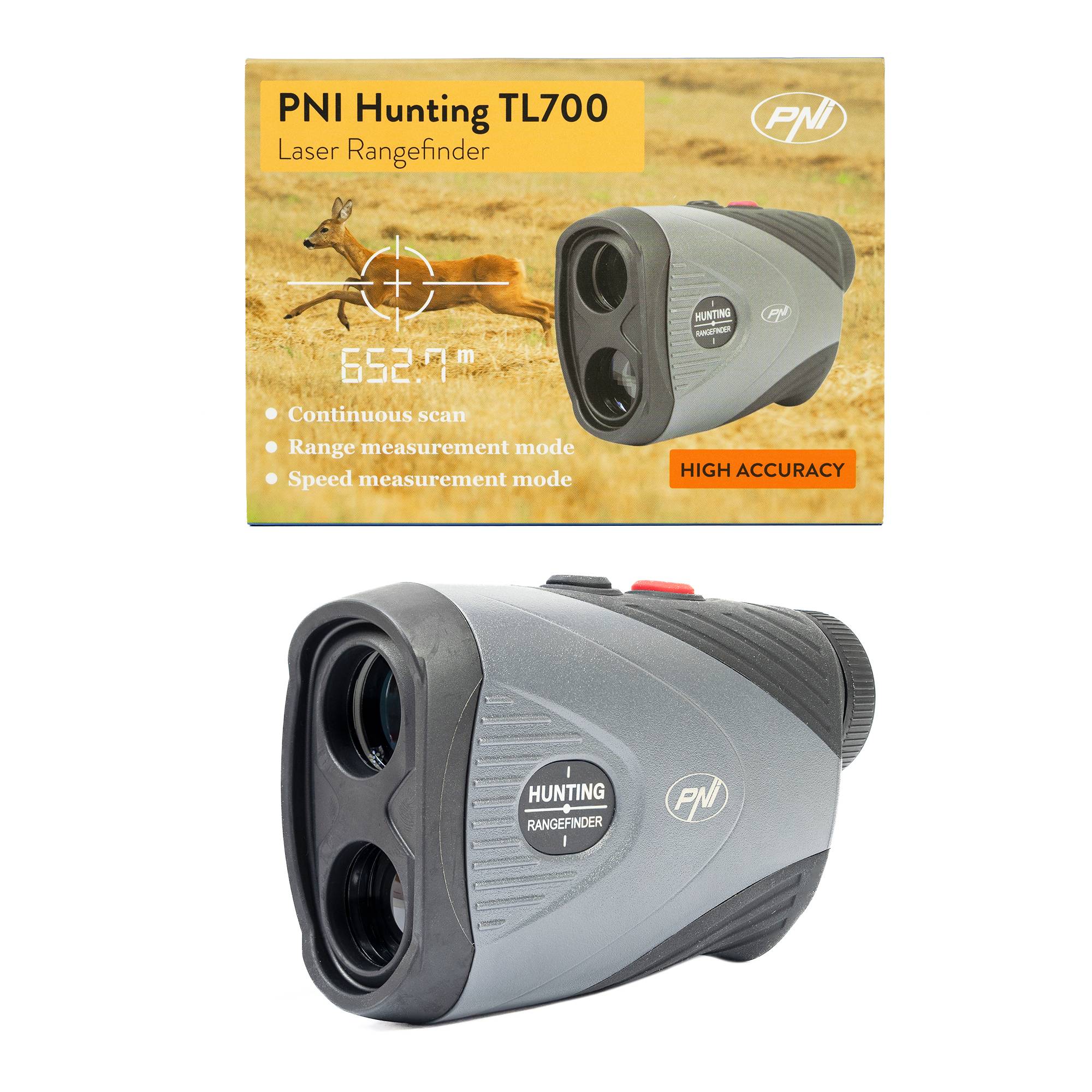 Laser-Entfernungsmesser PNI Hunting TL700, 1100 m, 7-fach Zoom, IP54, Entfernungs- und Geschwindigkeitsmessung, für Jagd, Golf, Schießen