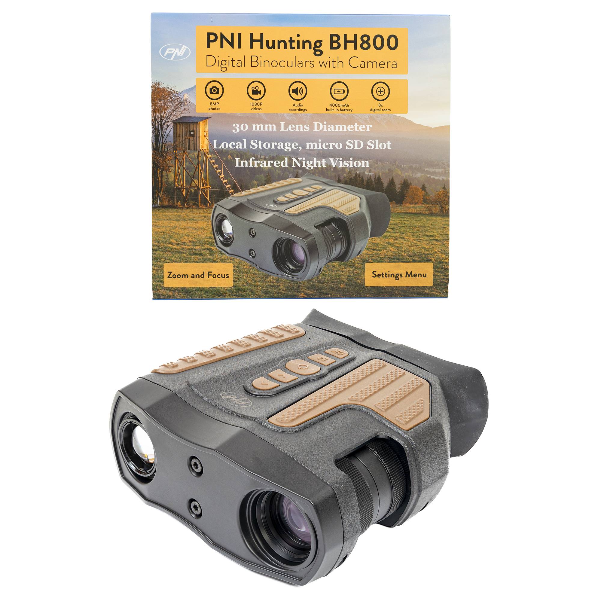 PNI Hunting BH800 digitales Jagdfernglas, 18X Zoom, 10x optisch + 8x digital, Infrarot-Nachtsicht, funktioniert auch nachts