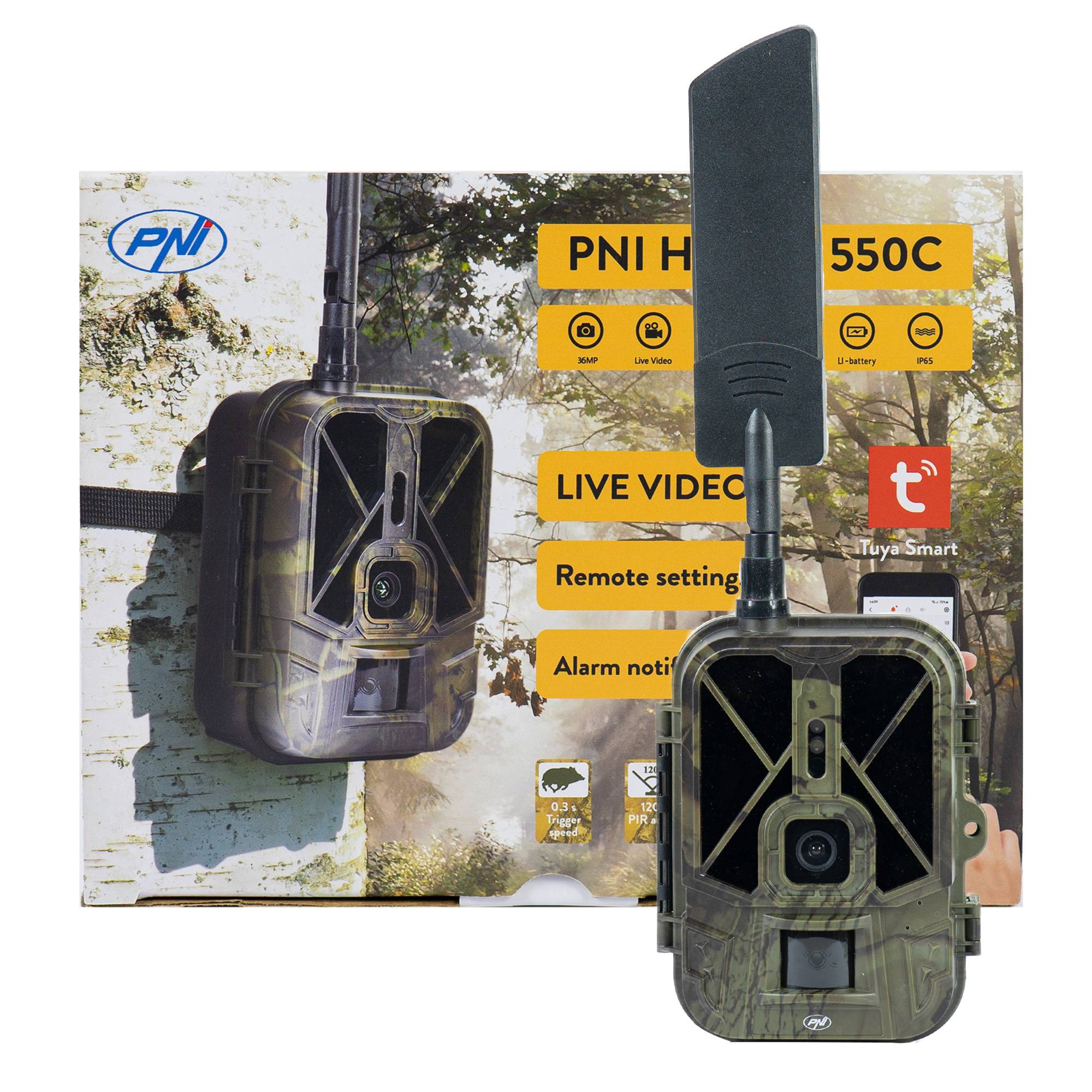 Jagdkamera PNI Hunting 550C Internet 4G LTE, Live-Zugriff und Benachrichtigungen über die Tuya-Anwendung, inklusive Akku 8000 mAh