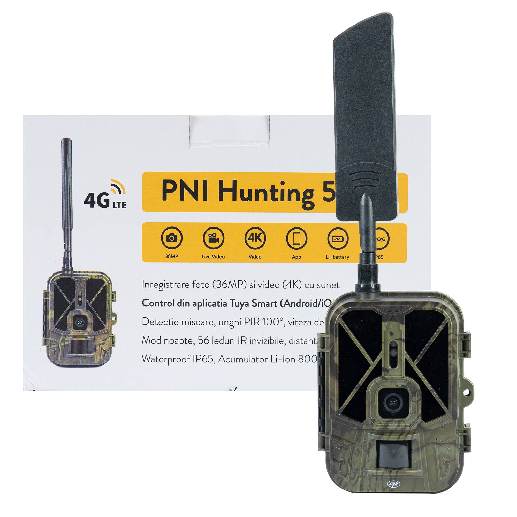 Jagdkamera PNI Hunting 550C Internet 4G LTE, Live-Zugriff und Benachrichtigungen über die Tuya-Anwendung, inklusive Akku 8000 mAh